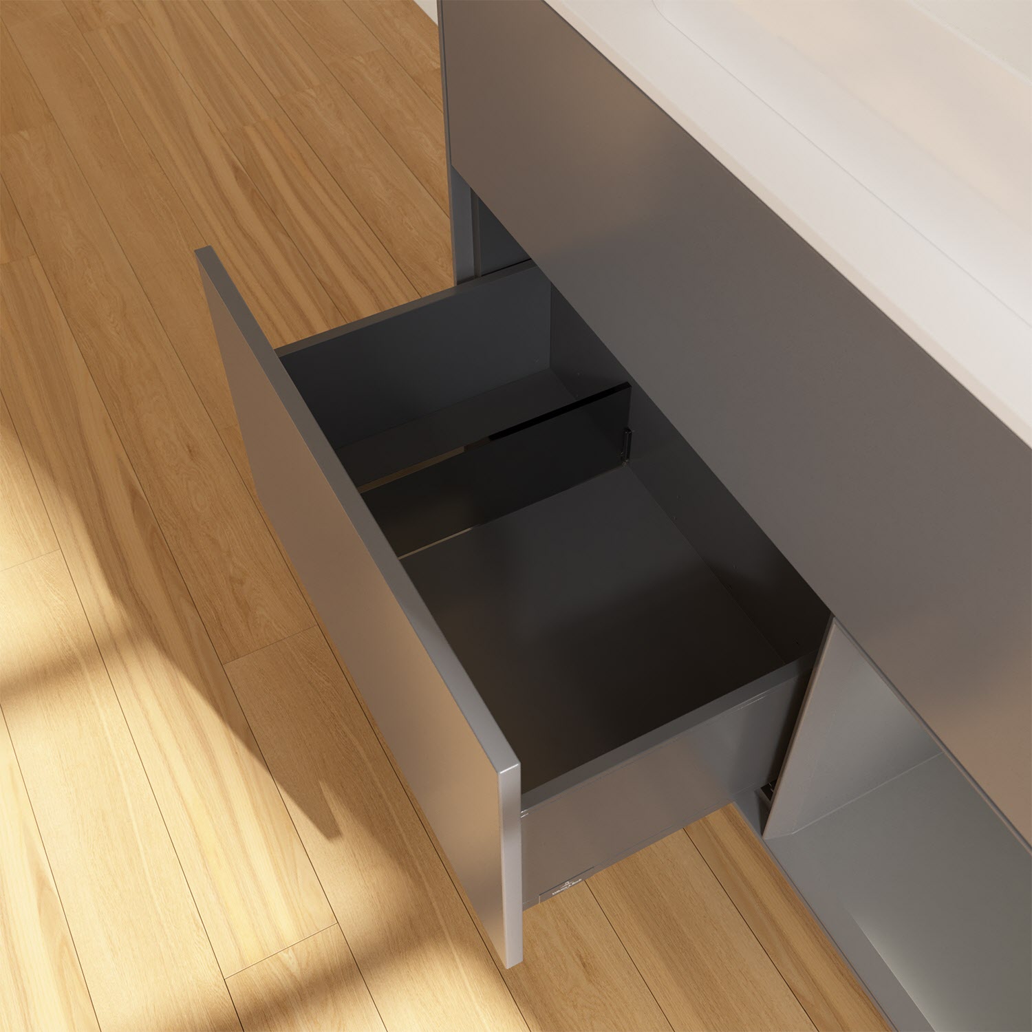 Villeroy & Boch Finion Waschtischunterschrank 100 cm mit Regalelement rechts und Abdeckplatte, mit Wandbeleuchtung