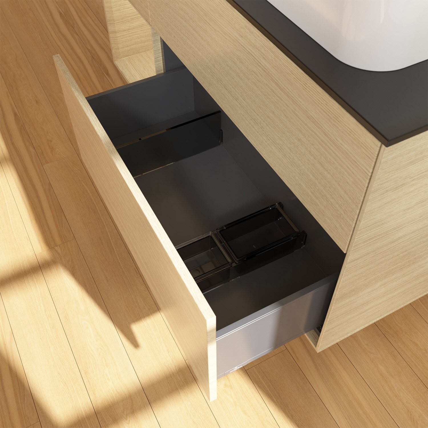 Villeroy & Boch Finion Waschtischunterschrank 120 cm mit Regalelement links und Abdeckplatte