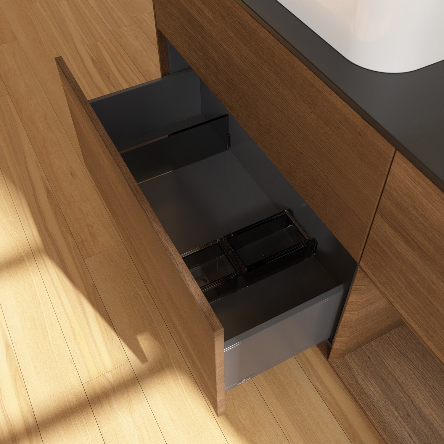 Villeroy & Boch Finion Waschtischunterschrank 120 cm mit Regalelement rechts und Abdeckplatte