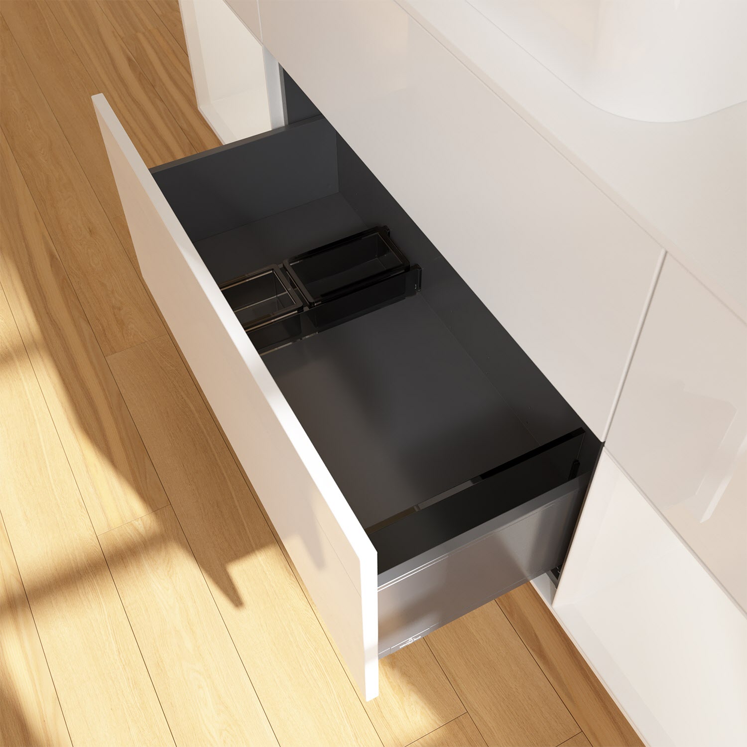 Villeroy & Boch Finion Waschtischunterschrank 160 cm mit Regalelement links und rechts und Abdeckplatte