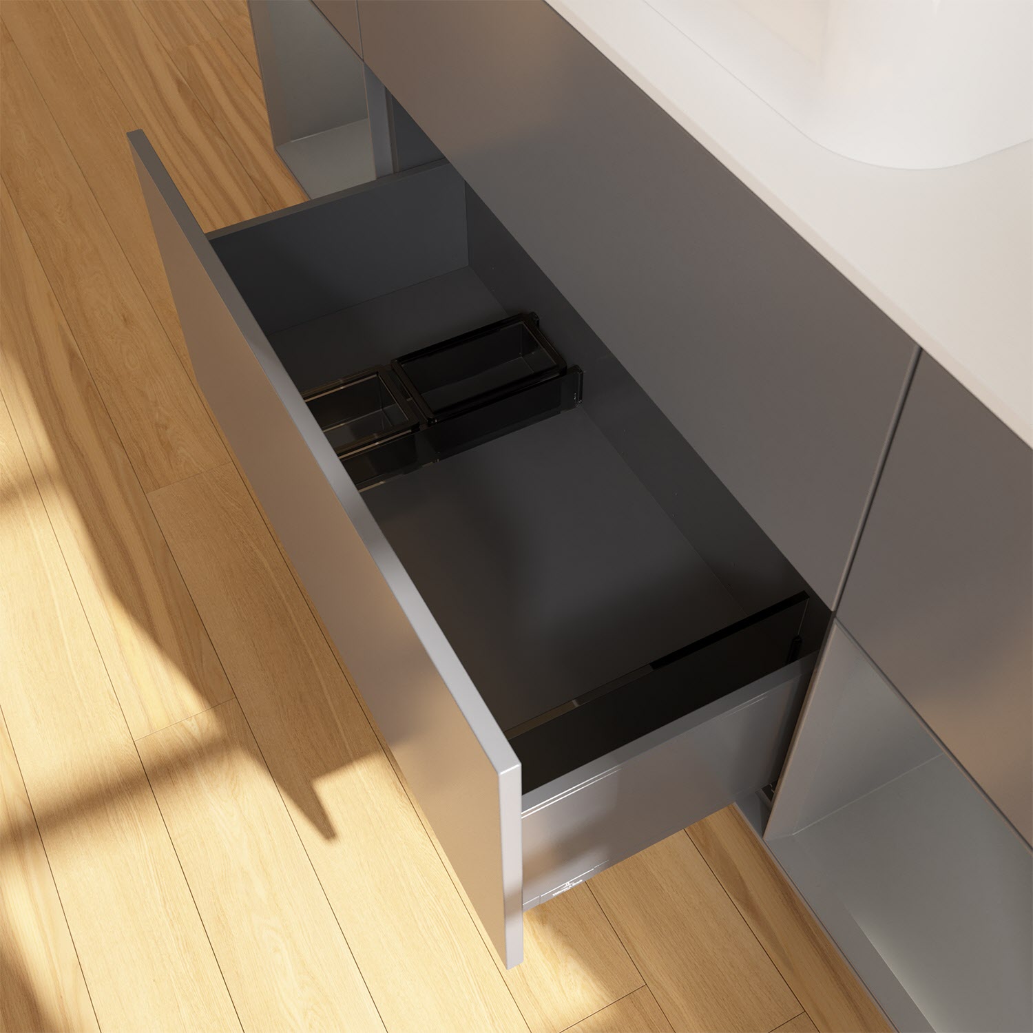 Villeroy & Boch Finion Waschtischunterschrank 160 cm mit Regalelement links und rechts und Abdeckplatte