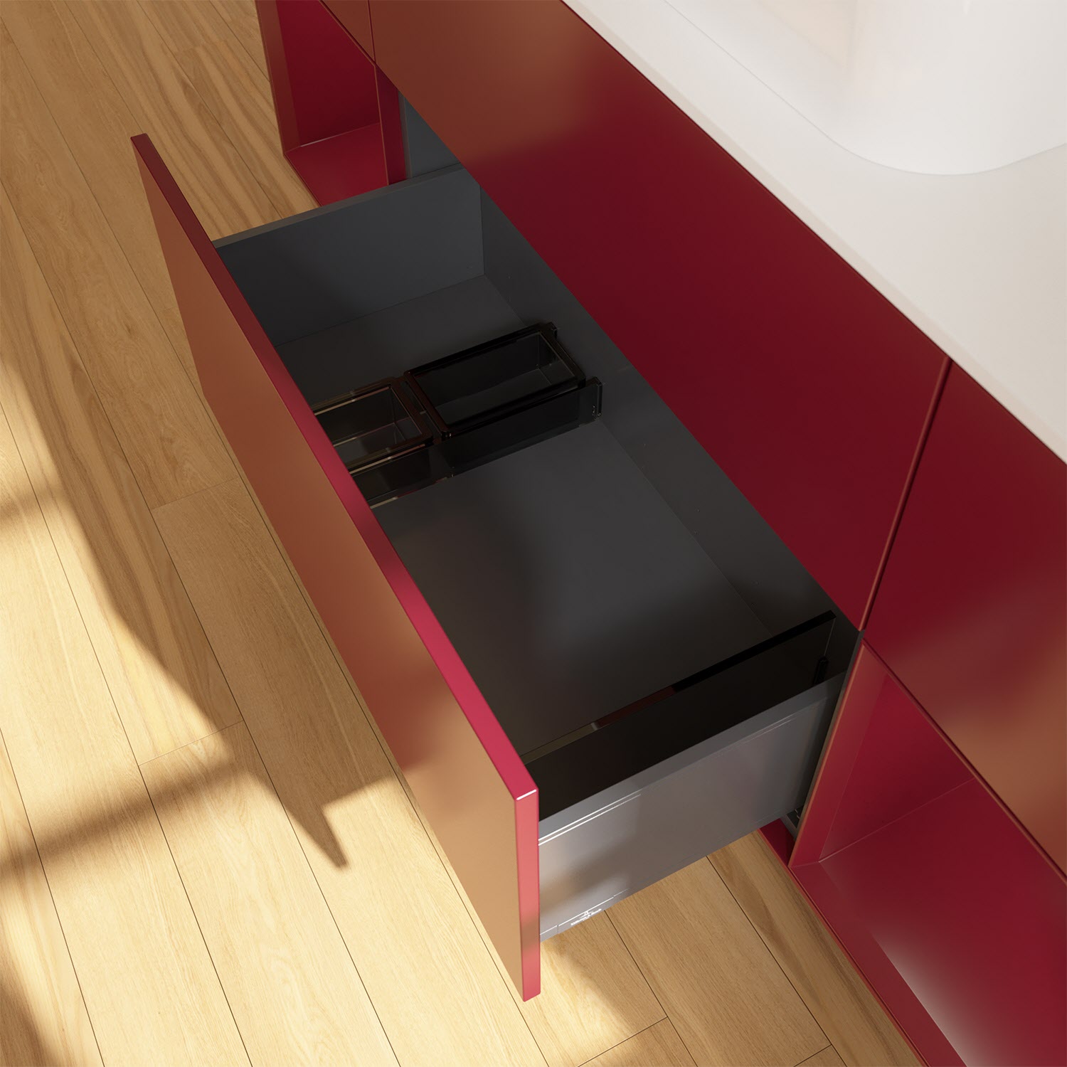 Villeroy & Boch Finion Waschtischunterschrank 160 cm mit Regalelement links und rechts und Abdeckplatte