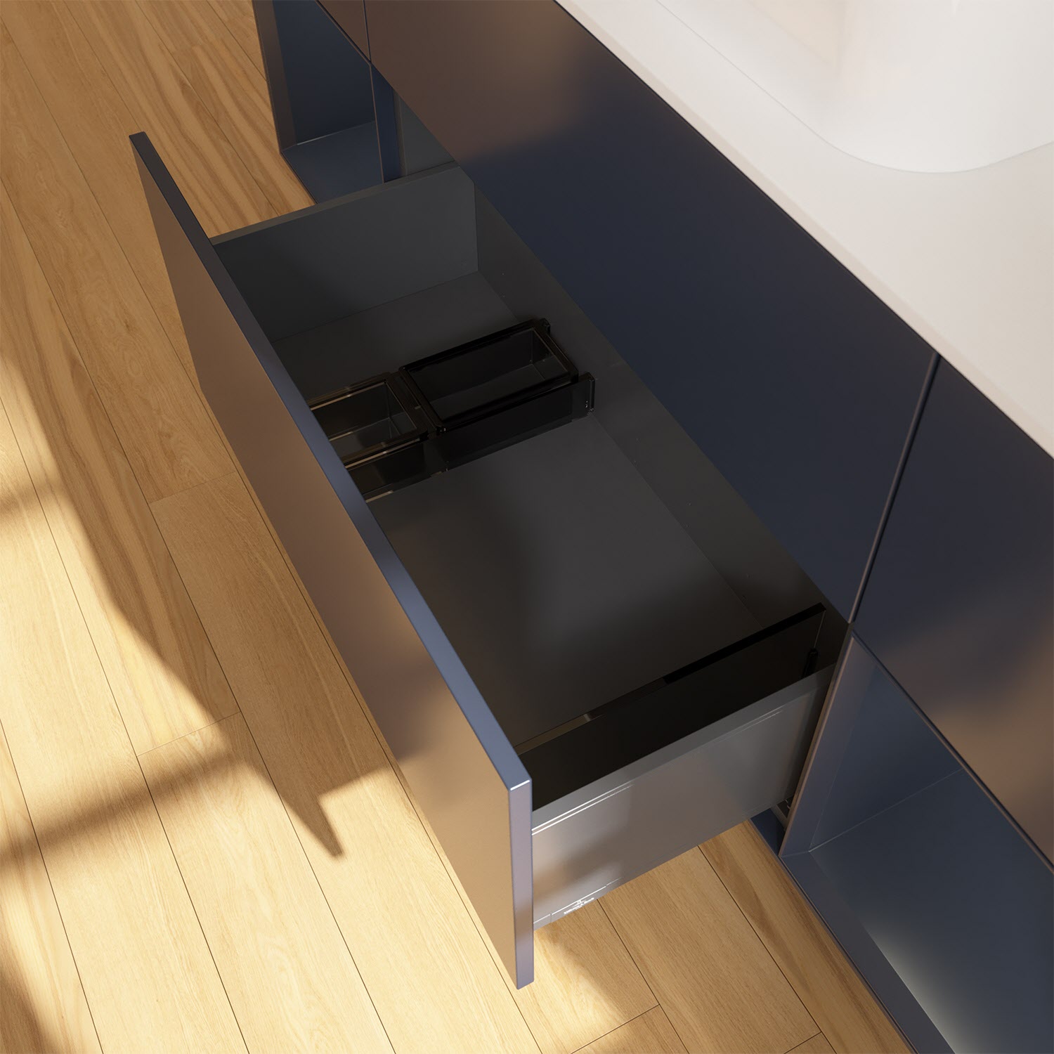 Villeroy & Boch Finion Waschtischunterschrank 160 cm mit Regalelement links und rechts und Abdeckplatte