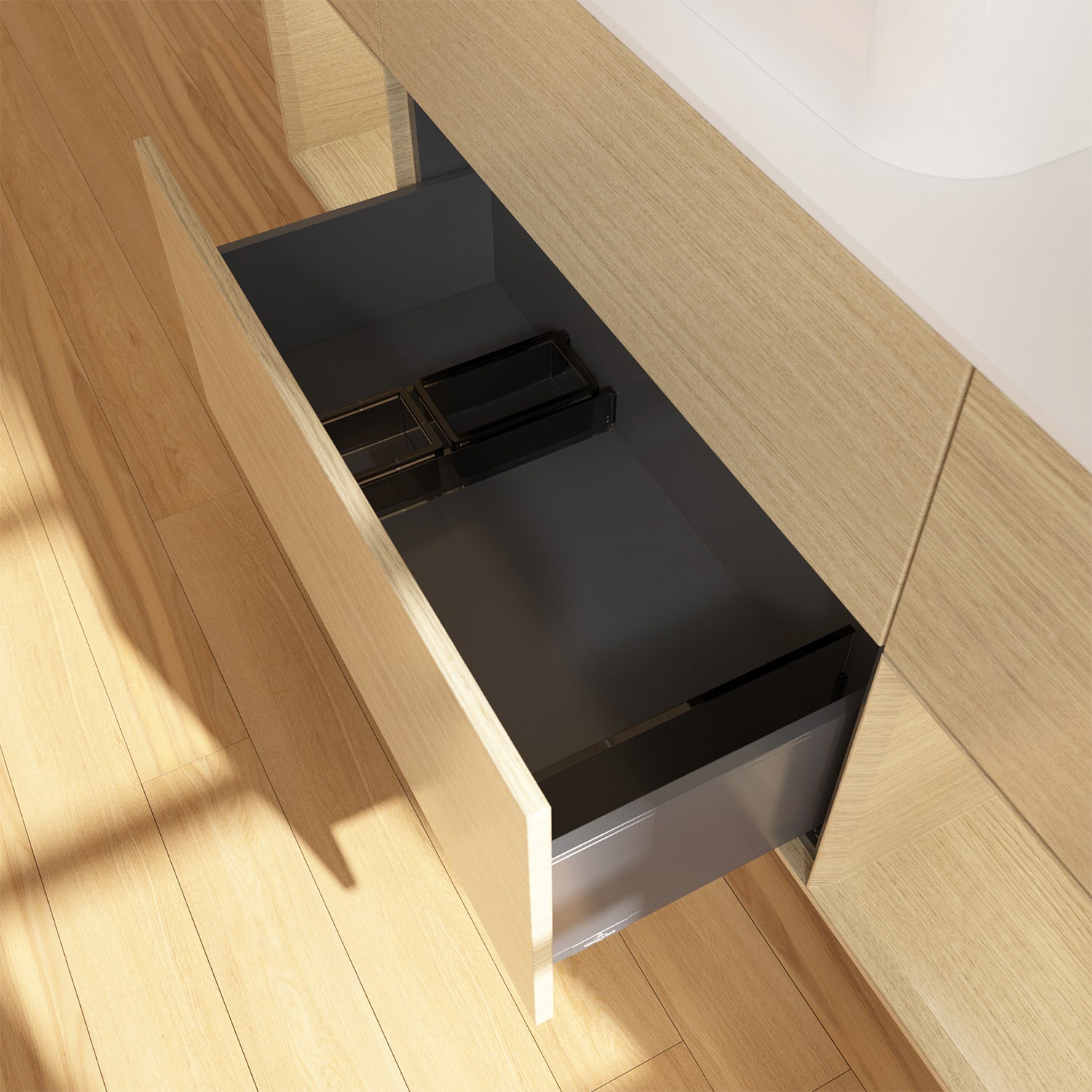 Villeroy & Boch Finion Waschtischunterschrank 160 cm mit Regalelement links und rechts und Abdeckplatte