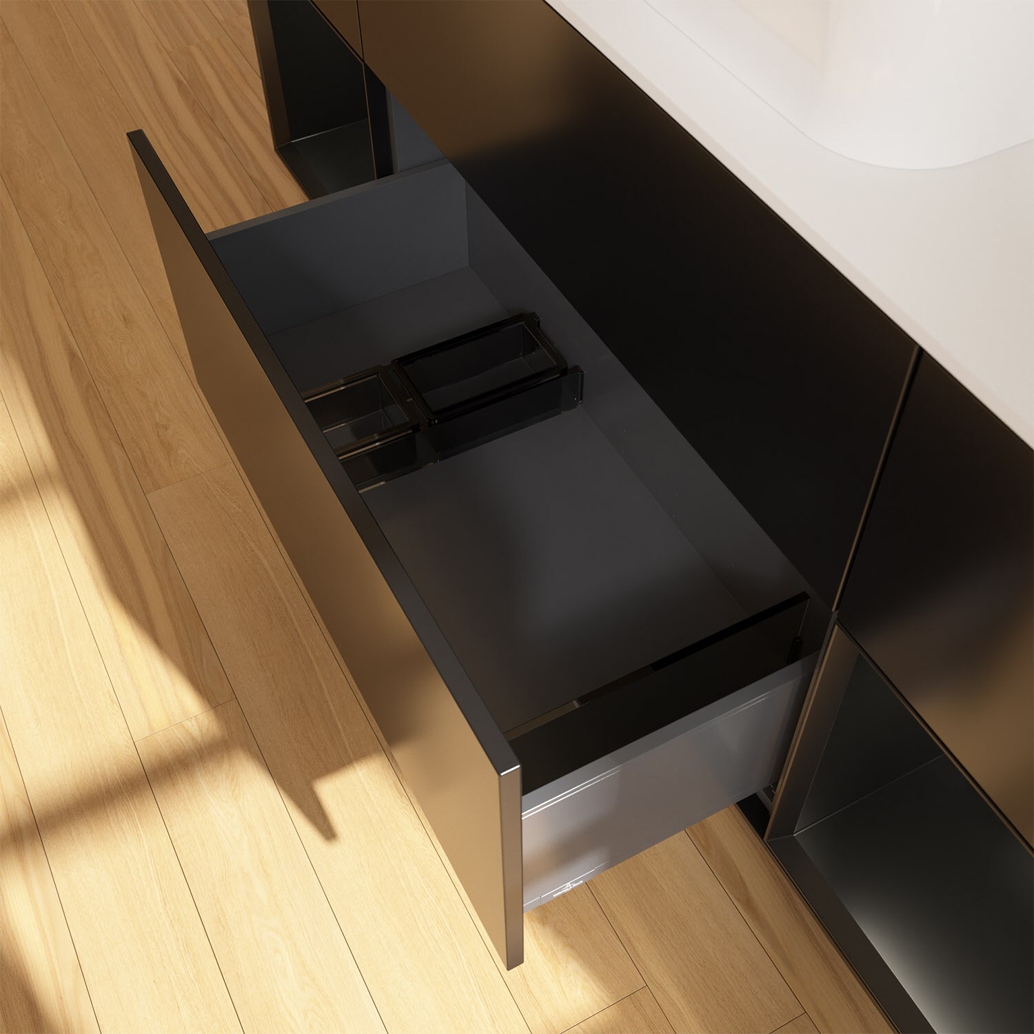 Villeroy & Boch Finion Waschtischunterschrank 160 cm mit Regalelement links und rechts und Abdeckplatte