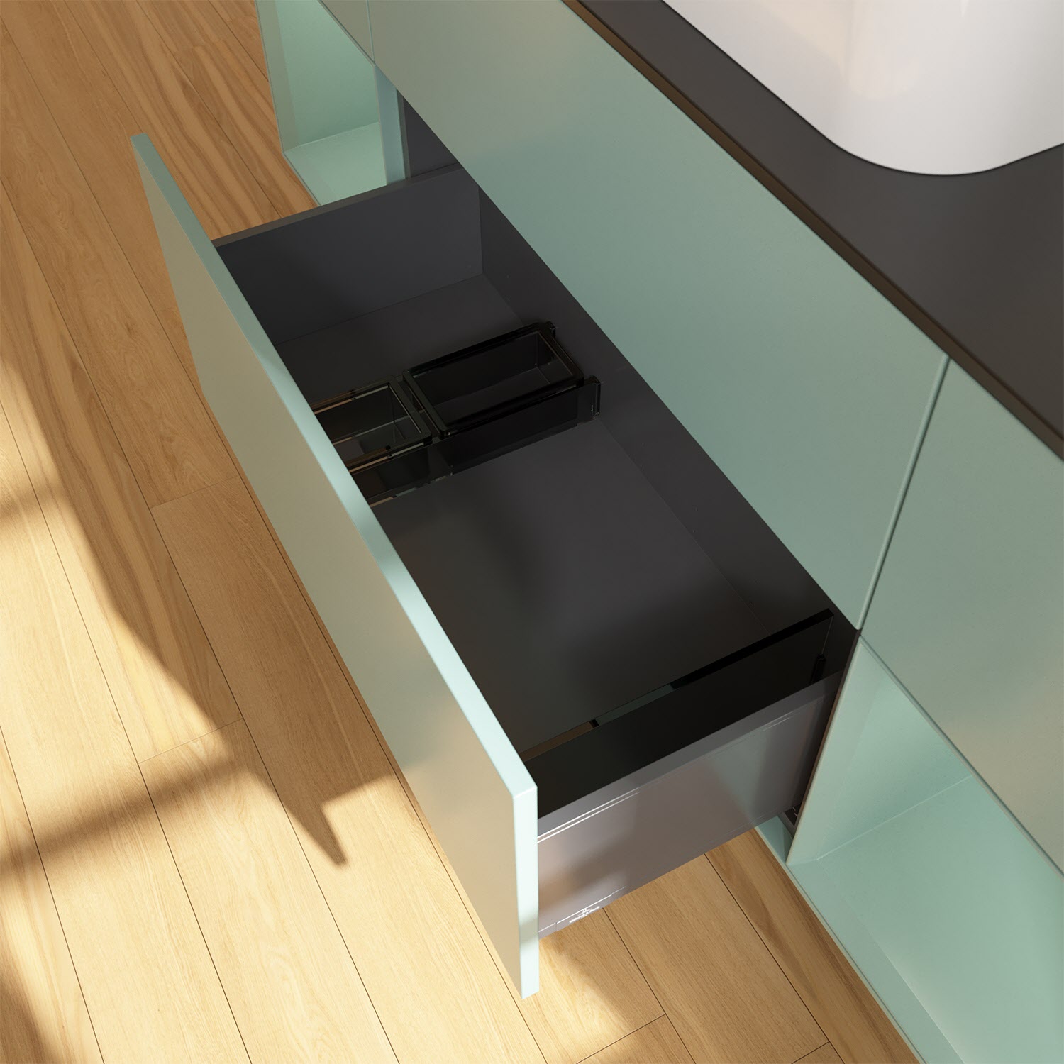 Villeroy & Boch Finion Waschtischunterschrank 160 cm mit Regalelement links und rechts und Abdeckplatte