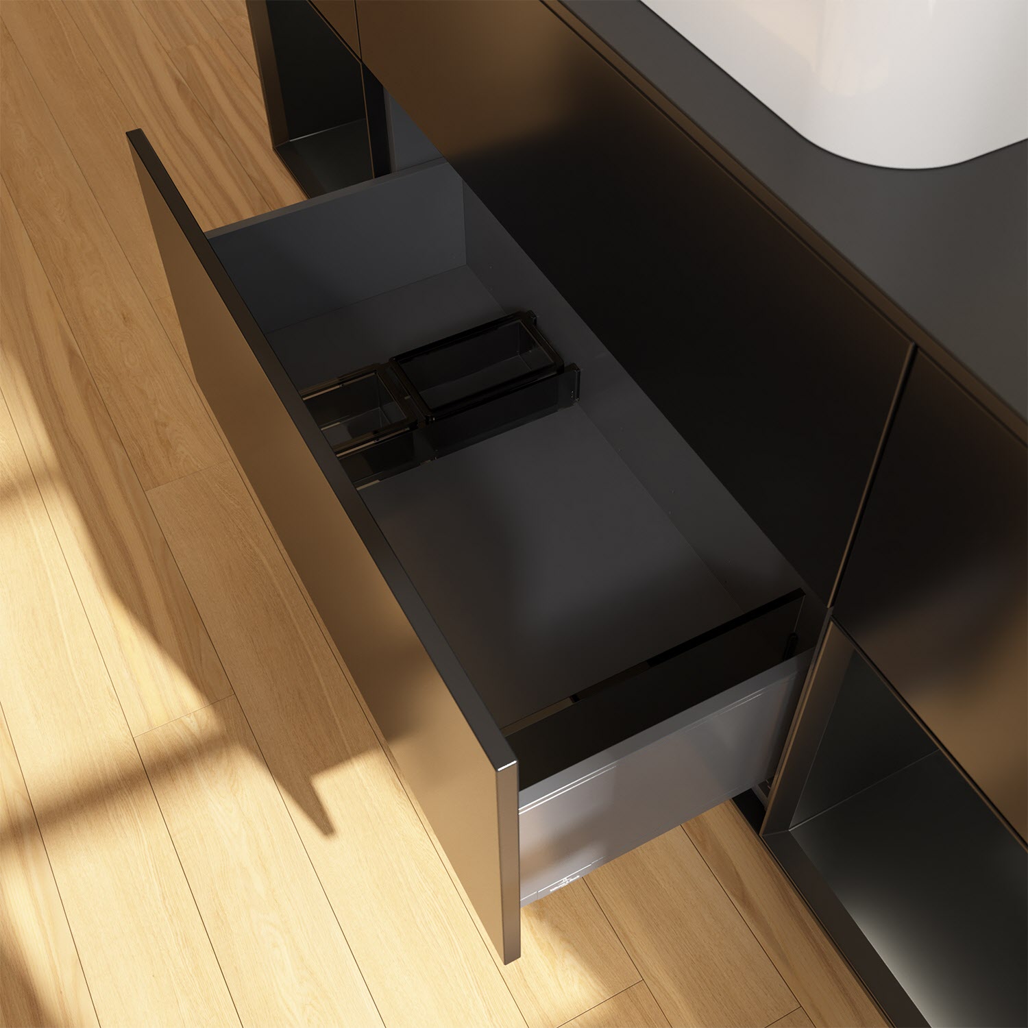 Villeroy & Boch Finion Waschtischunterschrank 160 cm mit Regalelement links und rechts und Abdeckplatte