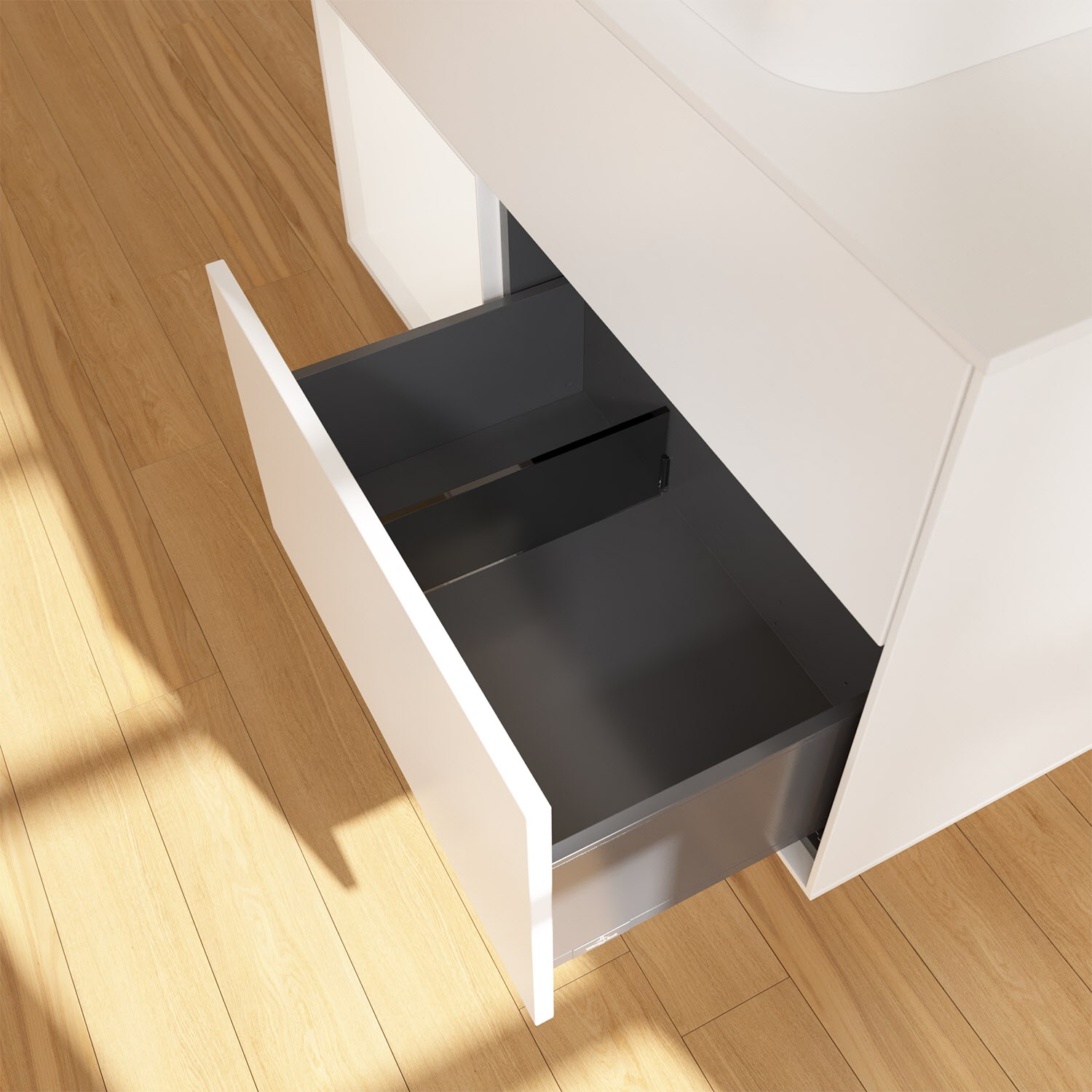 Villeroy & Boch Finion Waschtischunterschrank 100 cm mit Regalelement links und Abdeckplatte, mit Wandbeleuchtung