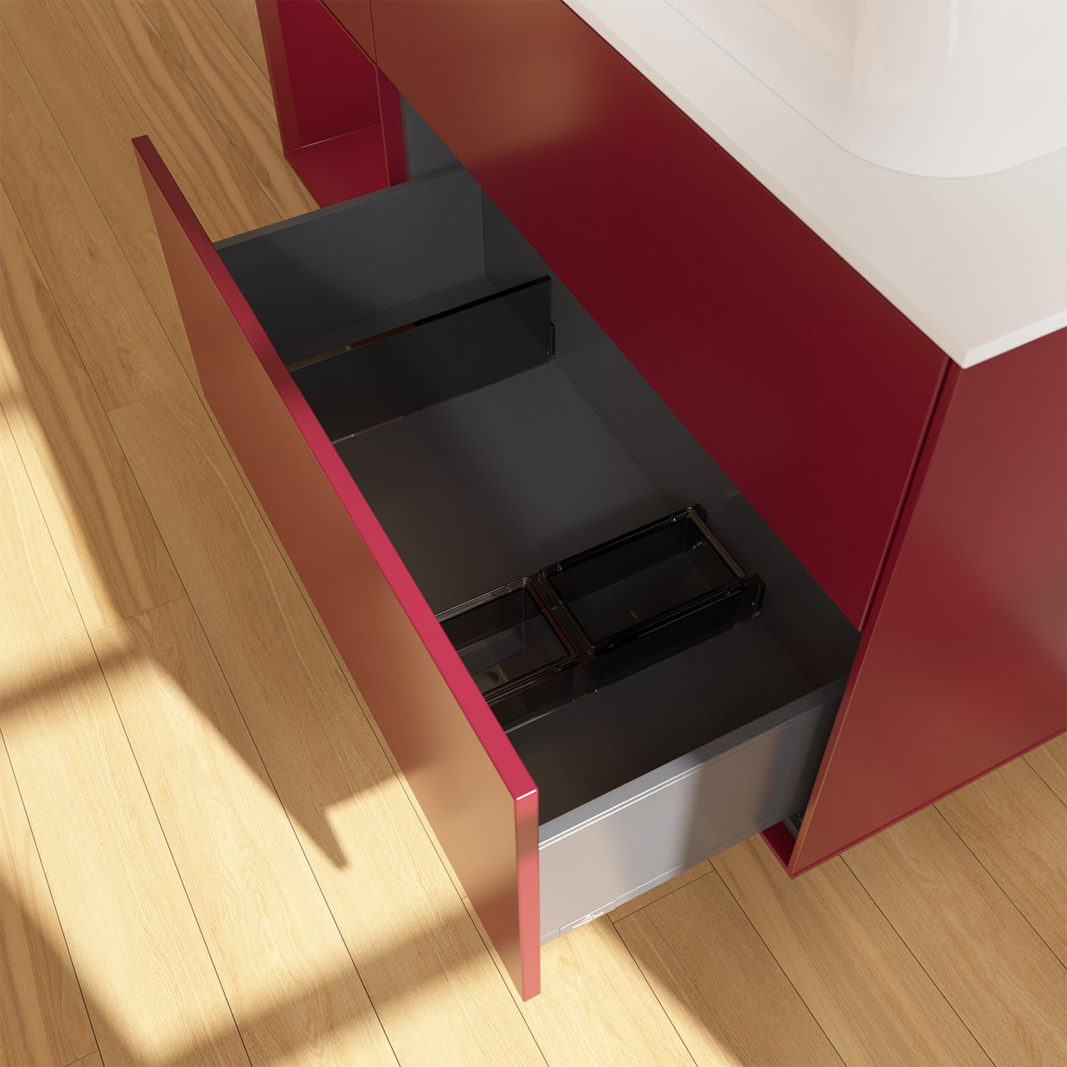 Villeroy & Boch Finion Waschtischunterschrank 120 cm mit Regalelement links und Abdeckplatte, mit Wandbeleuchtung