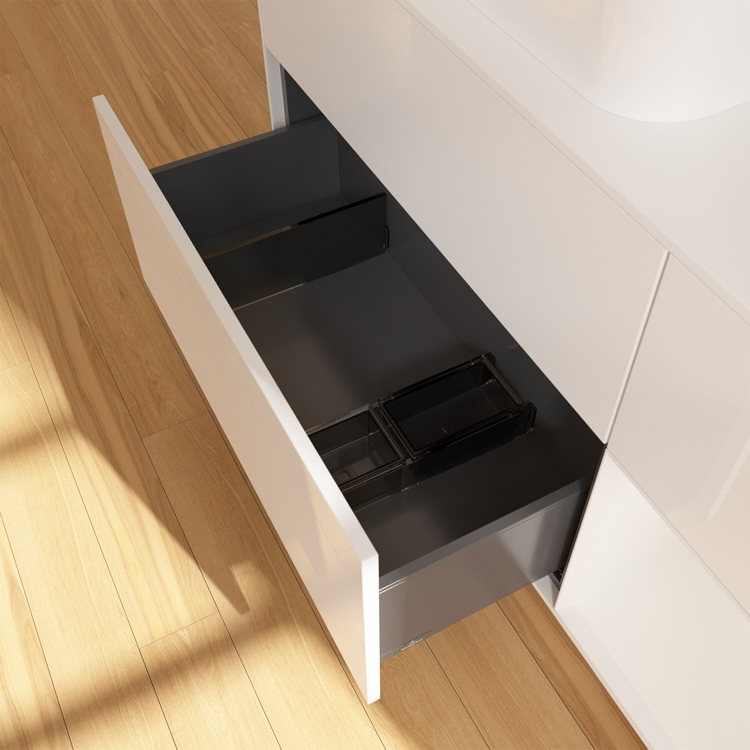 Villeroy & Boch Finion Waschtischunterschrank 120 cm mit Regalelement rechts und Abdeckplatte, mit Wandbeleuchtung