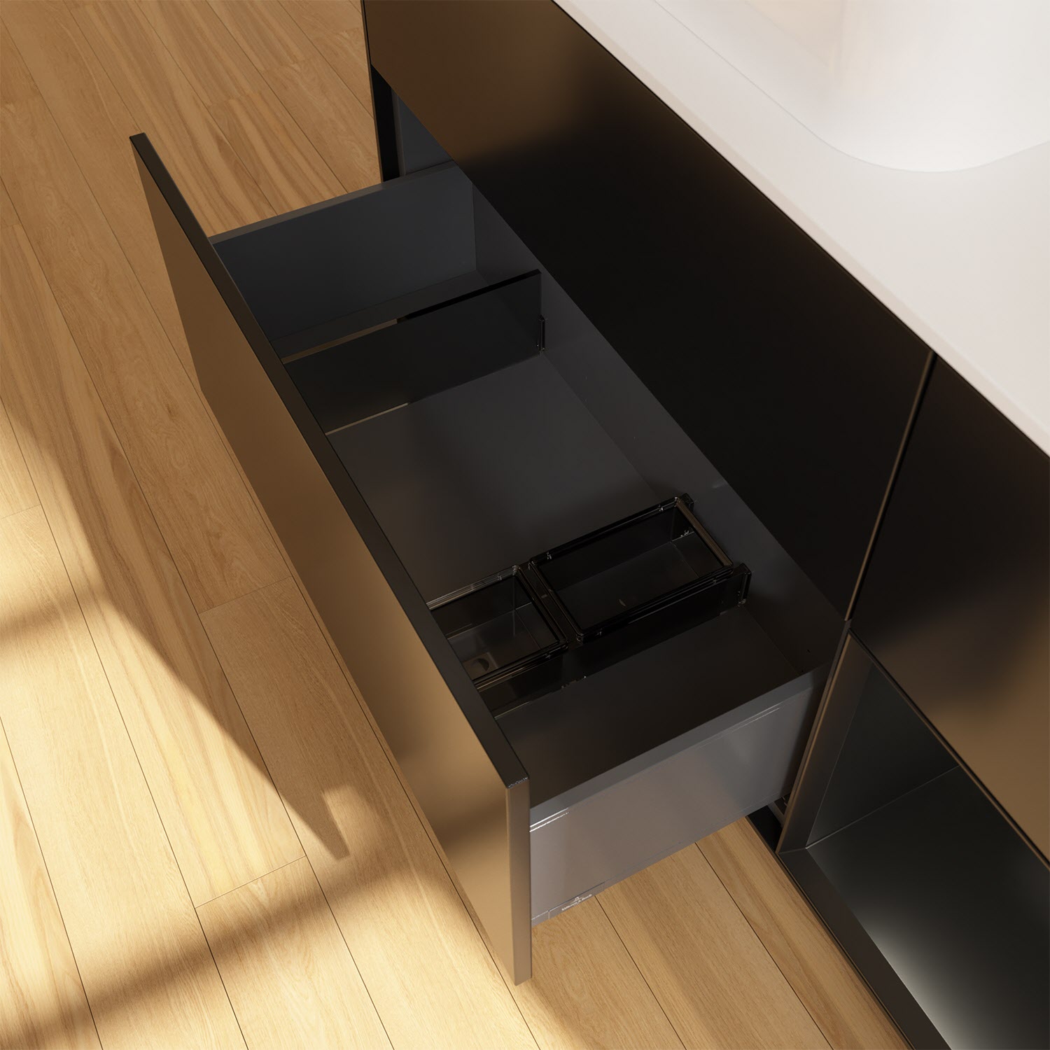 Villeroy & Boch Finion Waschtischunterschrank 120 cm mit Regalelement rechts und Abdeckplatte, mit Wandbeleuchtung