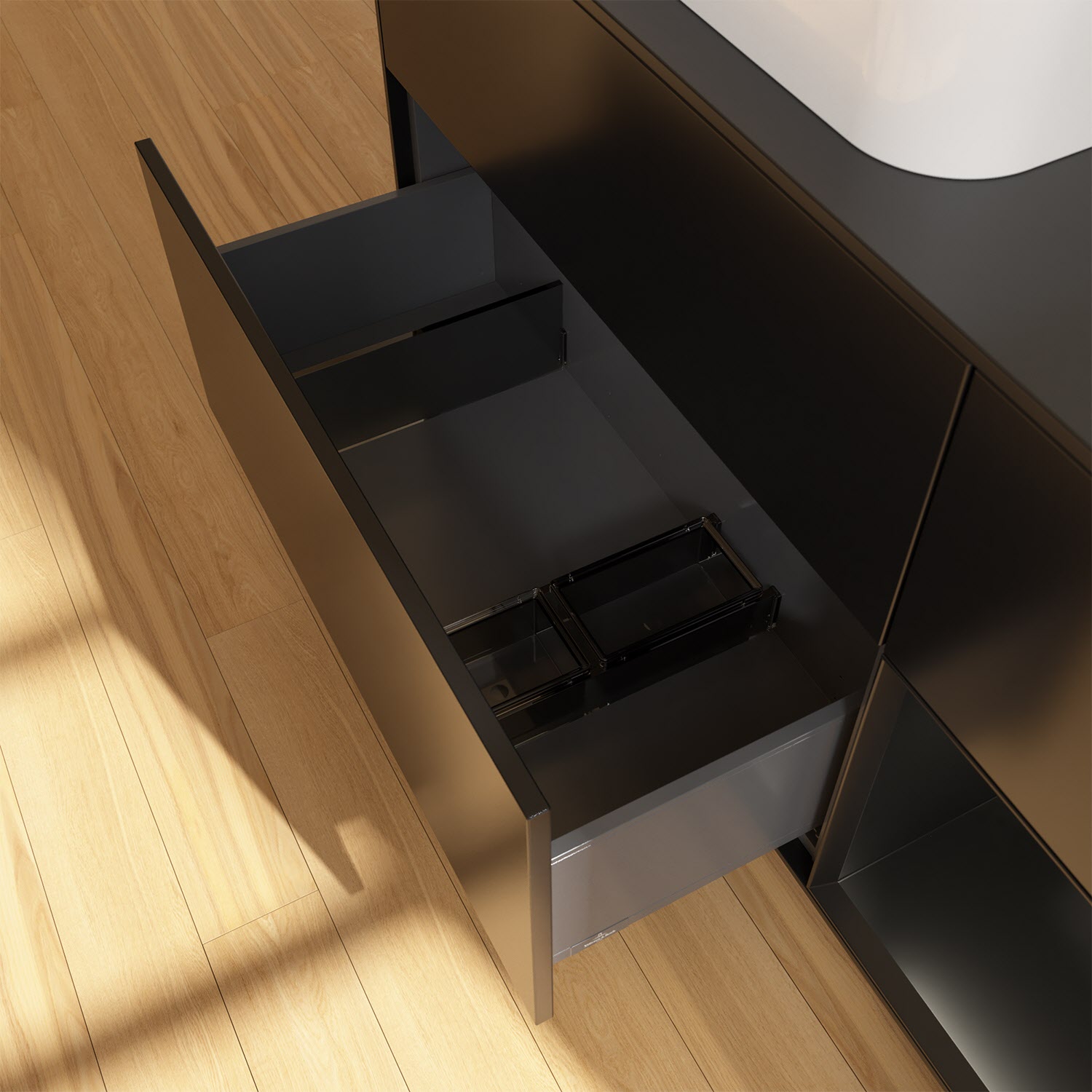 Villeroy & Boch Finion Waschtischunterschrank 120 cm mit Regalelement rechts und Abdeckplatte, mit Wandbeleuchtung