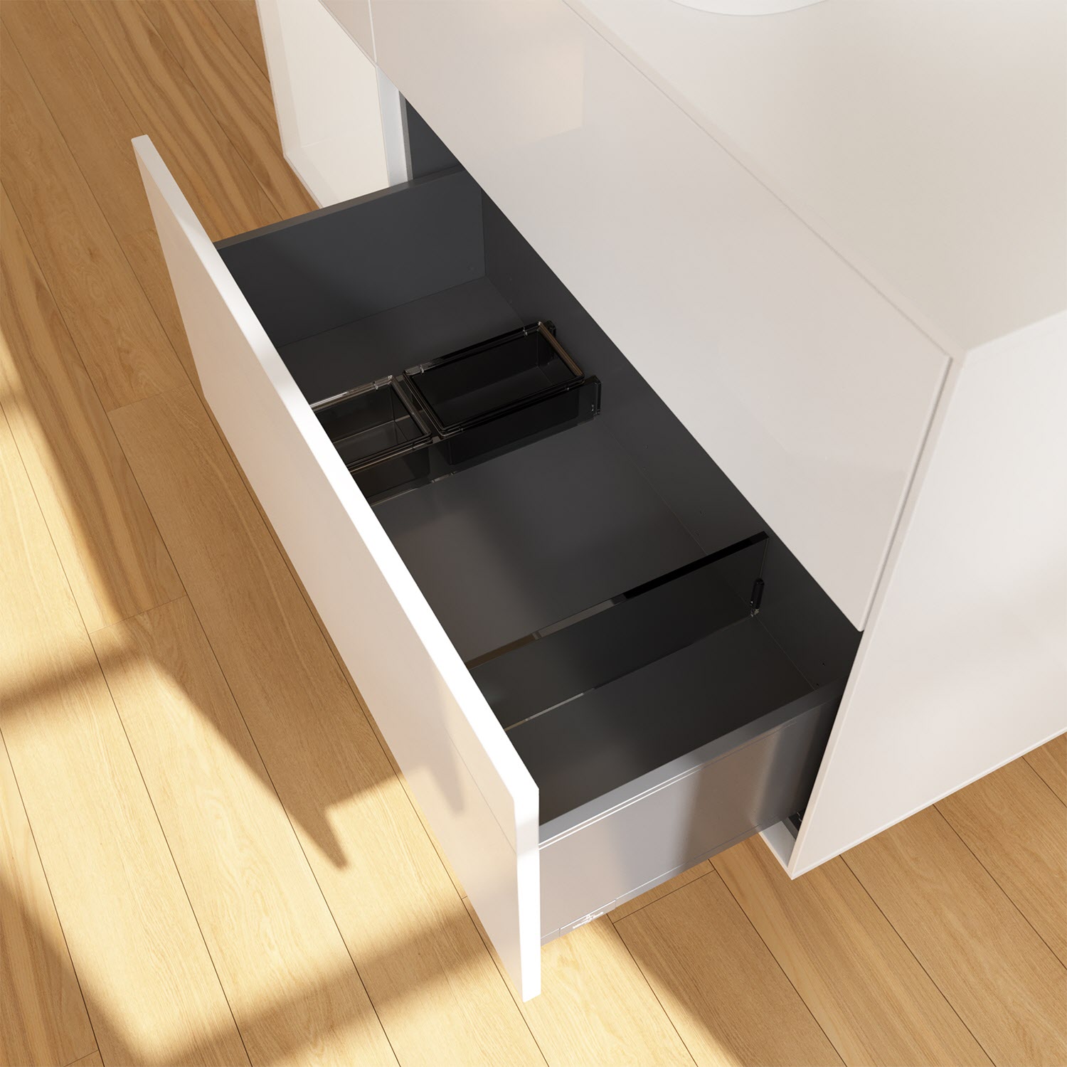 Villeroy & Boch Finion Waschtischunterschrank 120 cm mit Regalelement links und Abdeckplatte, mit Wandbeleuchtung