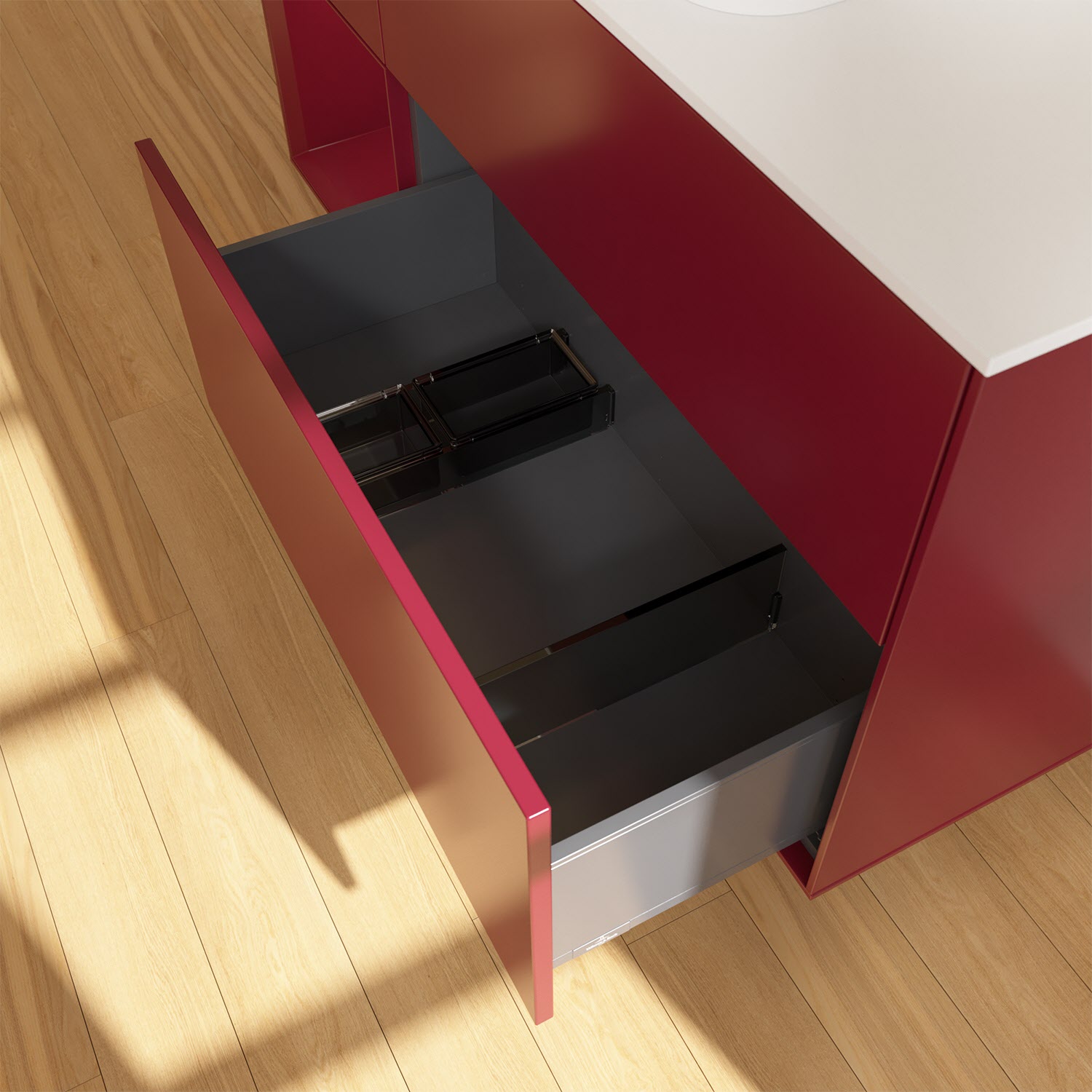 Villeroy & Boch Finion Waschtischunterschrank 120 cm mit Regalelement links und Abdeckplatte, mit Wandbeleuchtung