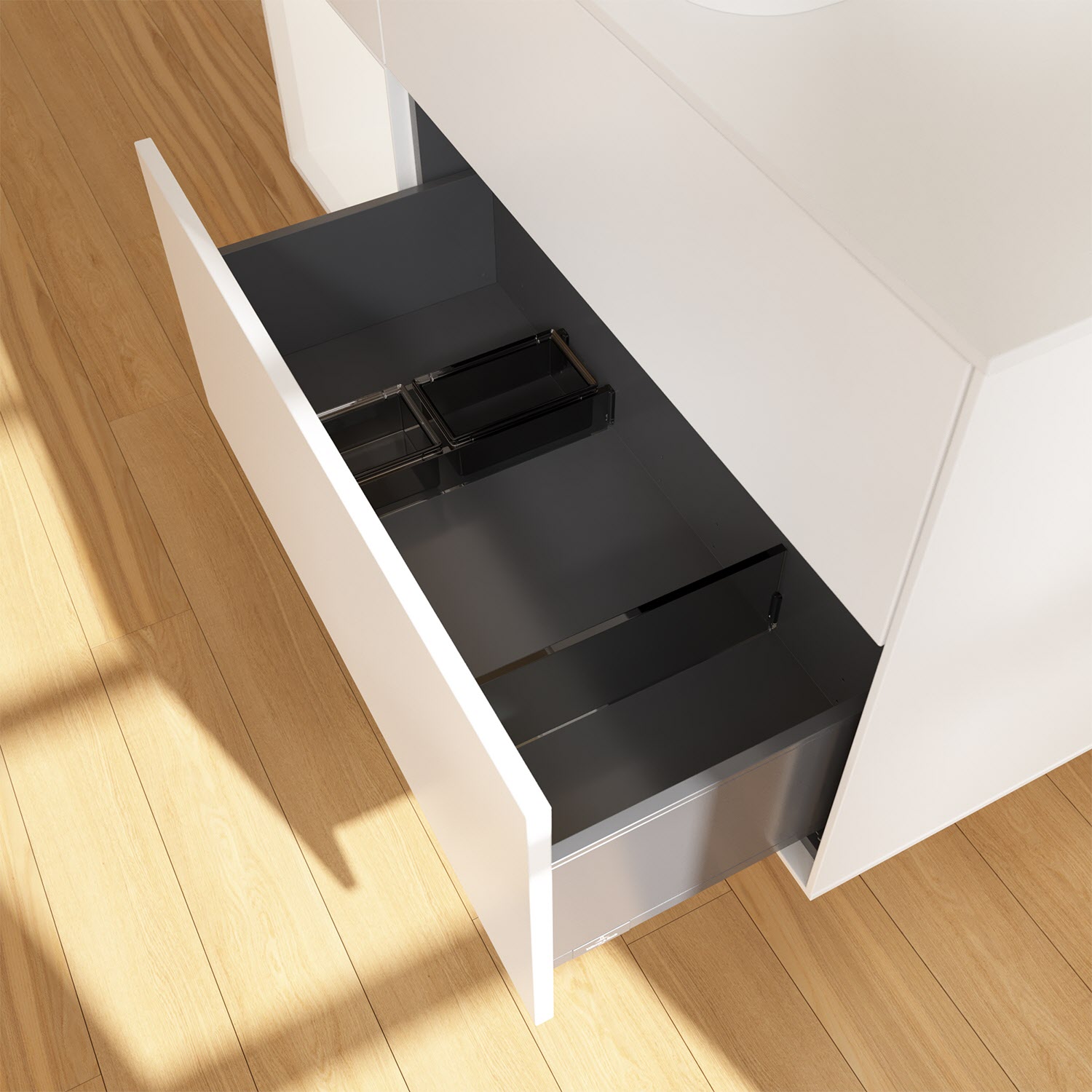 Villeroy & Boch Finion Waschtischunterschrank 120 cm mit Regalelement links und Abdeckplatte, mit Wandbeleuchtung