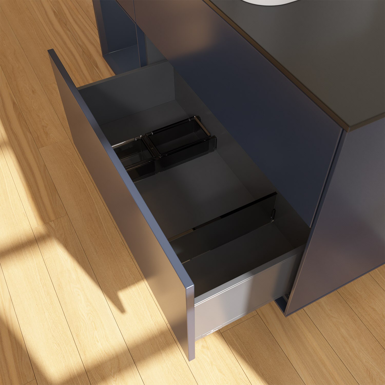 Villeroy & Boch Finion Waschtischunterschrank 120 cm mit Regalelement links und Abdeckplatte, mit Wandbeleuchtung