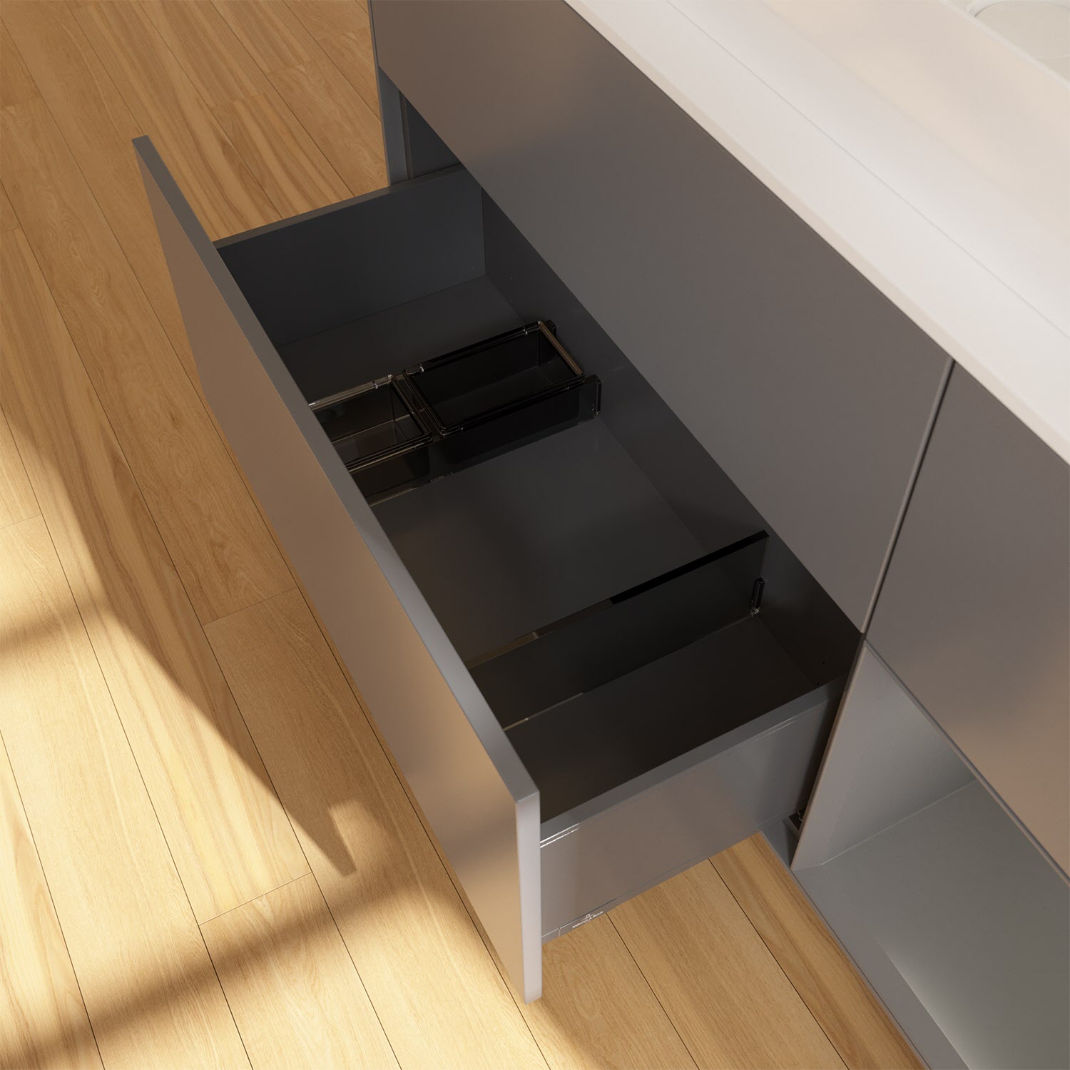 Villeroy & Boch Finion Waschtischunterschrank 120 cm mit Regalelement rechts und Abdeckplatte, mit Wandbeleuchtung