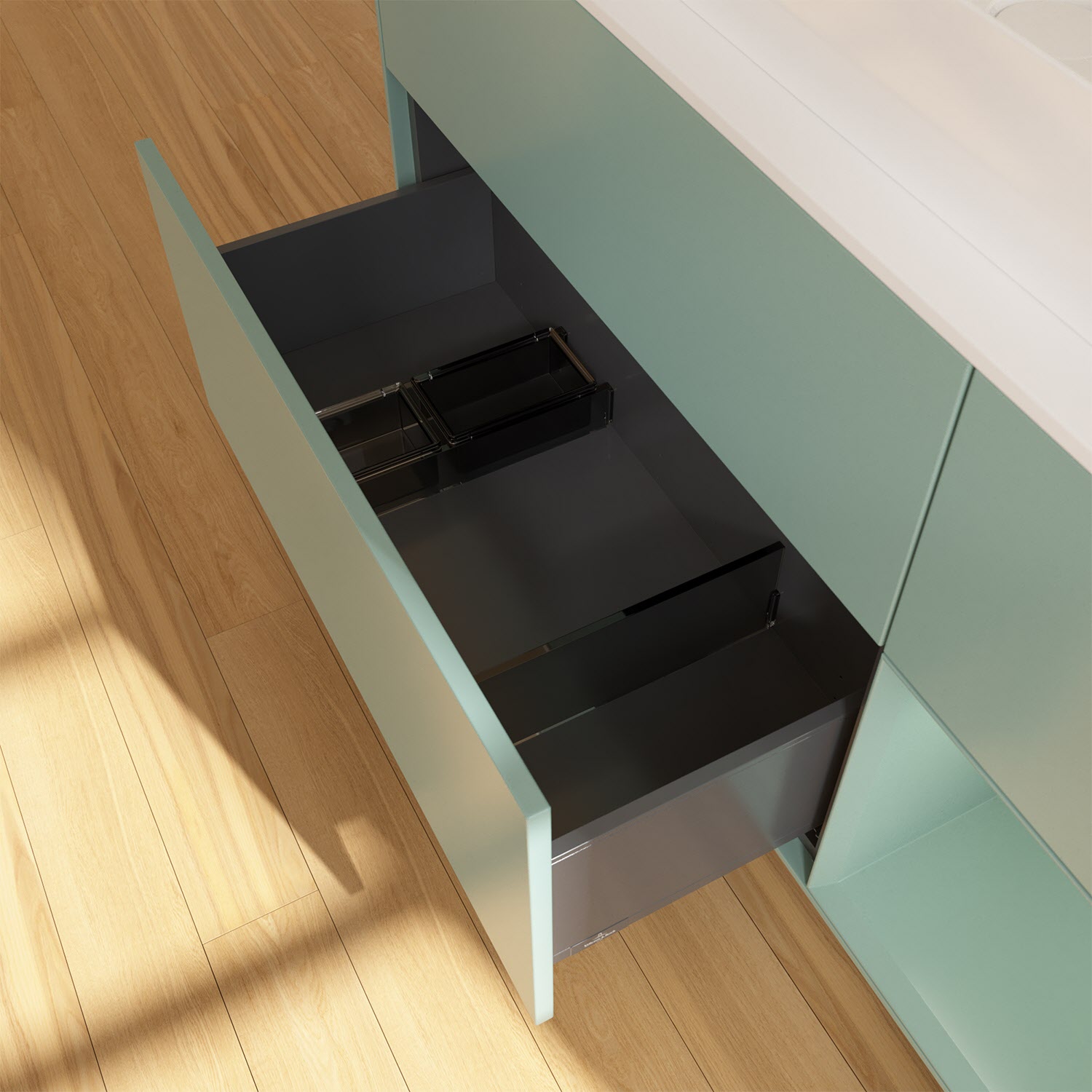 Villeroy & Boch Finion Waschtischunterschrank 120 cm mit Regalelement rechts und Abdeckplatte, mit Wandbeleuchtung