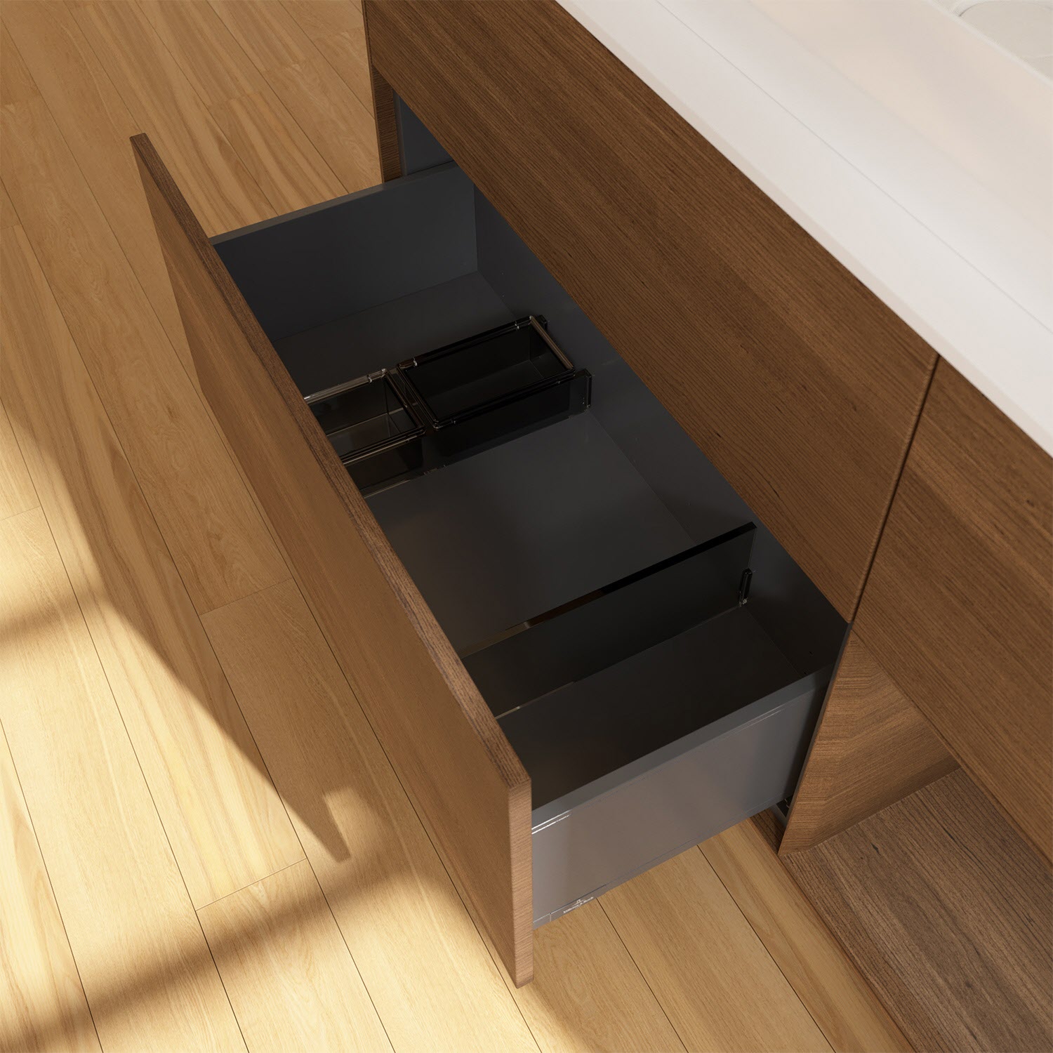 Villeroy & Boch Finion Waschtischunterschrank 120 cm mit Regalelement rechts und Abdeckplatte, mit Wandbeleuchtung