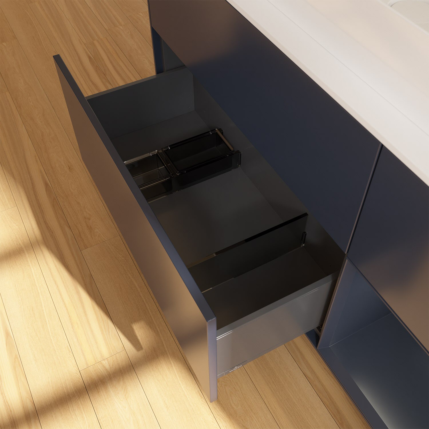 Villeroy & Boch Finion Waschtischunterschrank 120 cm mit Regalelement rechts und Abdeckplatte, mit Wandbeleuchtung