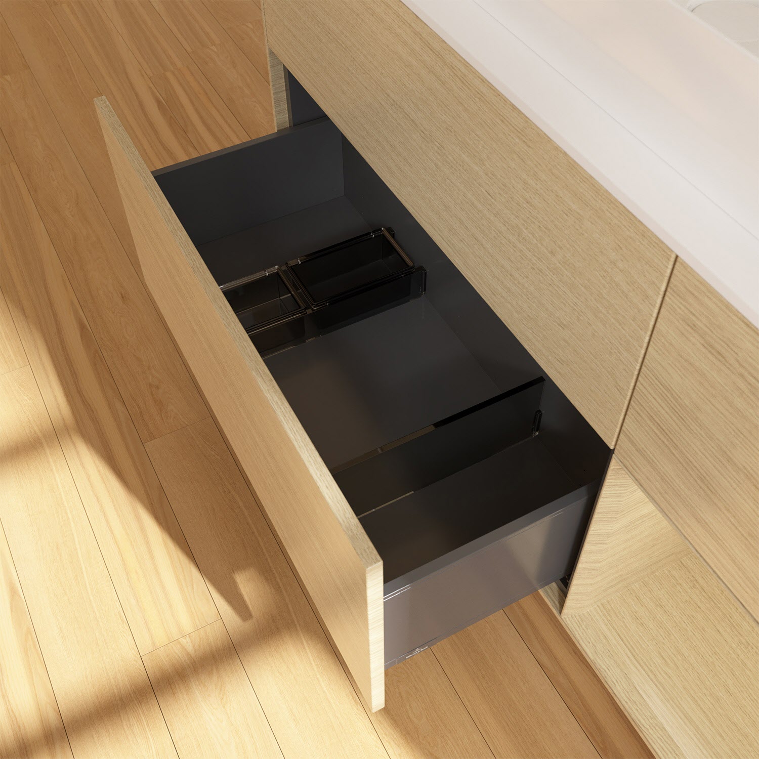 Villeroy & Boch Finion Waschtischunterschrank 120 cm mit Regalelement rechts und Abdeckplatte, mit Wandbeleuchtung