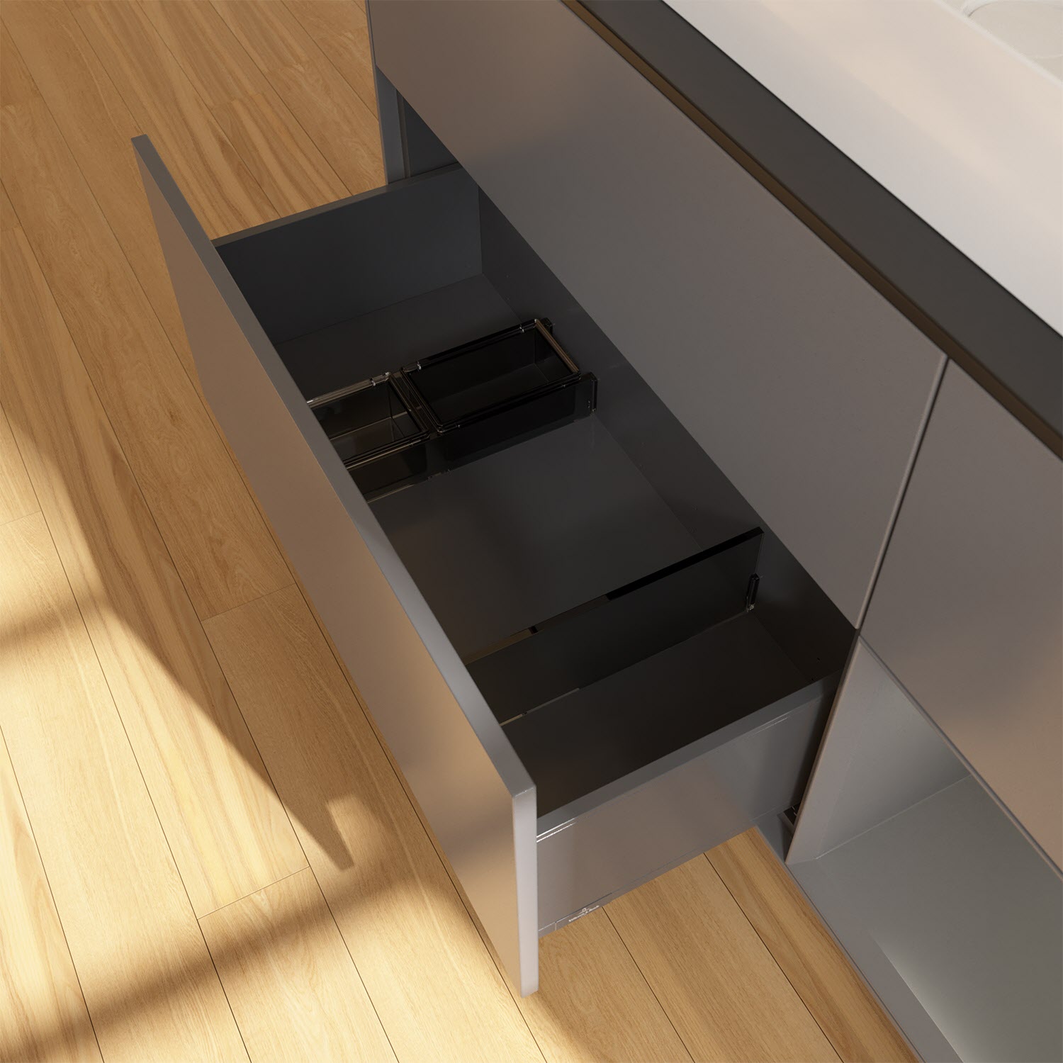 Villeroy & Boch Finion Waschtischunterschrank 120 cm mit Regalelement rechts und Abdeckplatte, mit Wandbeleuchtung