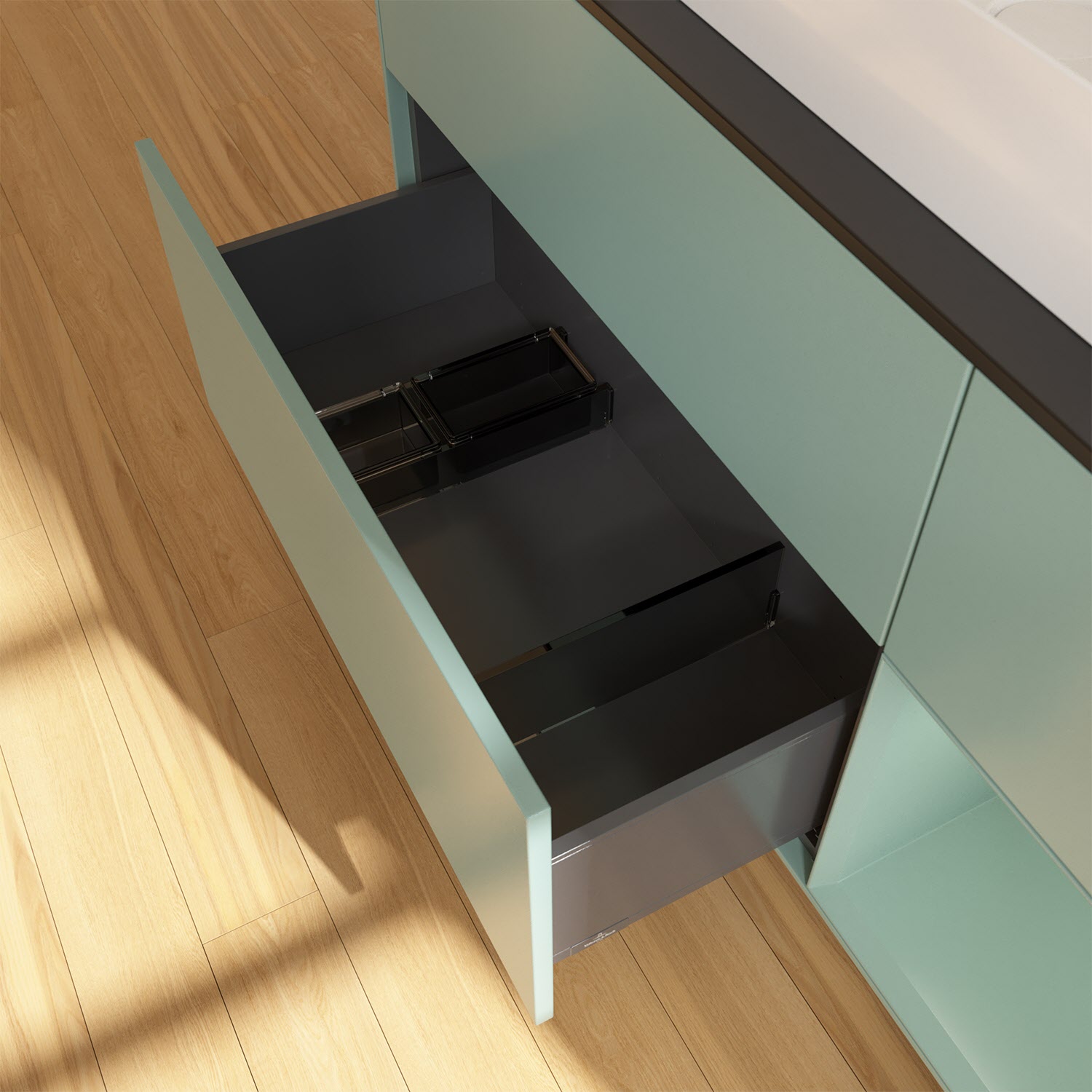 Villeroy & Boch Finion Waschtischunterschrank 120 cm mit Regalelement rechts und Abdeckplatte, mit Wandbeleuchtung