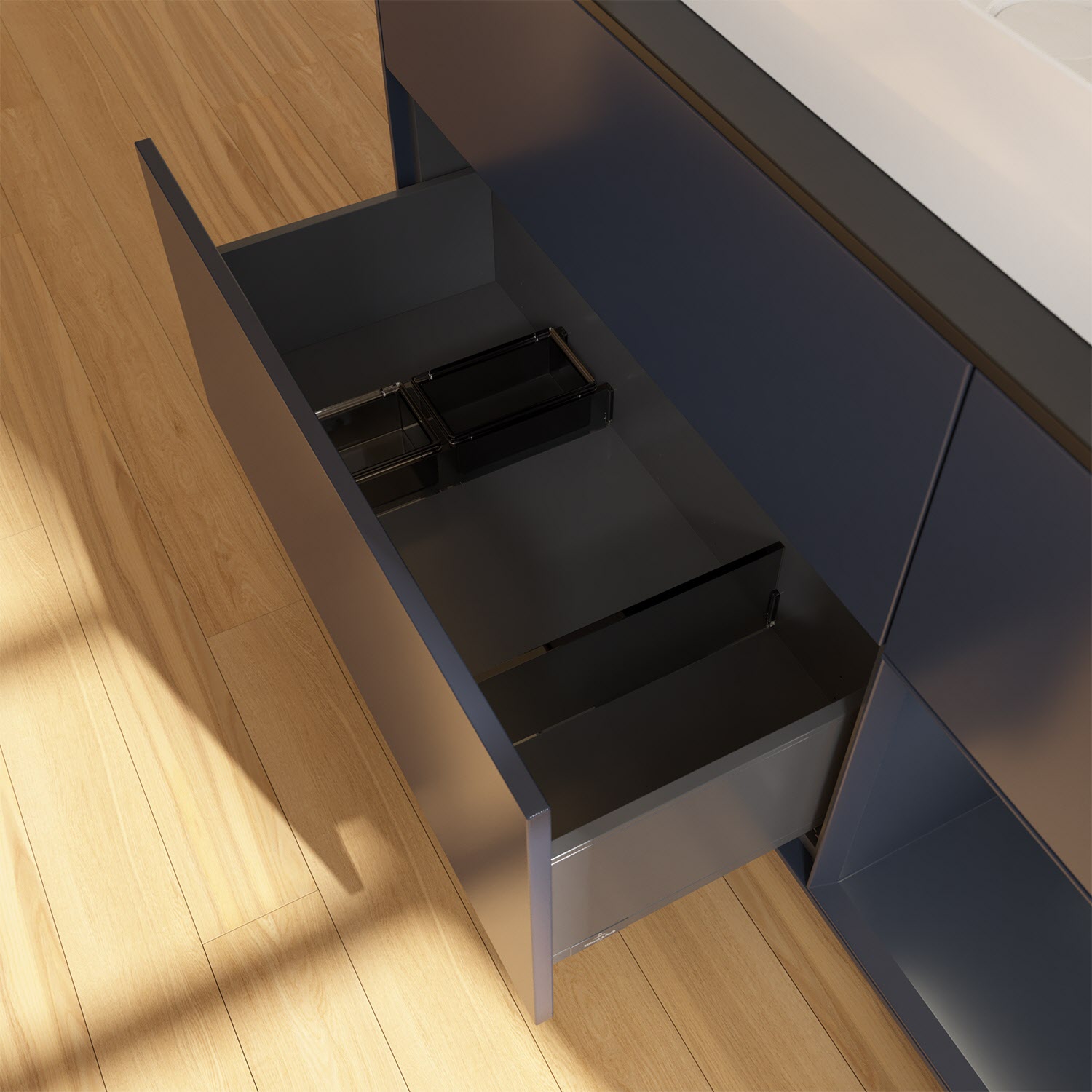 Villeroy & Boch Finion Waschtischunterschrank 120 cm mit Regalelement rechts und Abdeckplatte, mit Wandbeleuchtung