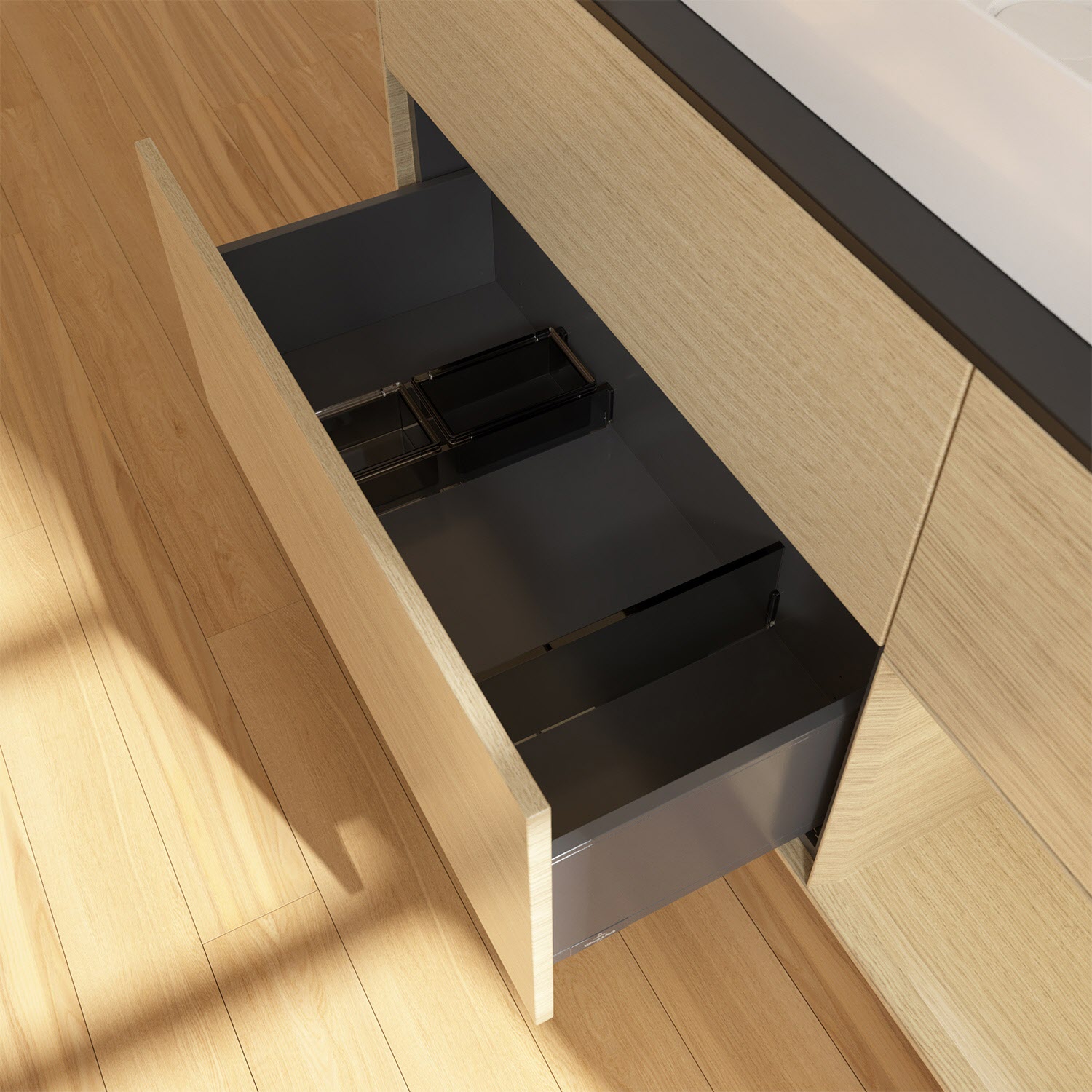 Villeroy & Boch Finion Waschtischunterschrank 120 cm mit Regalelement rechts und Abdeckplatte, mit Wandbeleuchtung