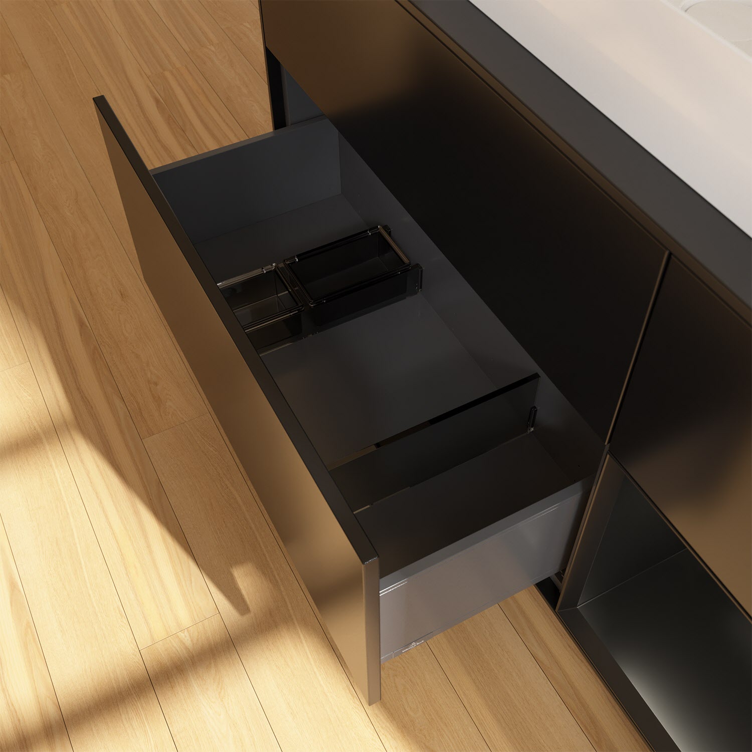 Villeroy & Boch Finion Waschtischunterschrank 120 cm mit Regalelement rechts und Abdeckplatte, mit Wandbeleuchtung