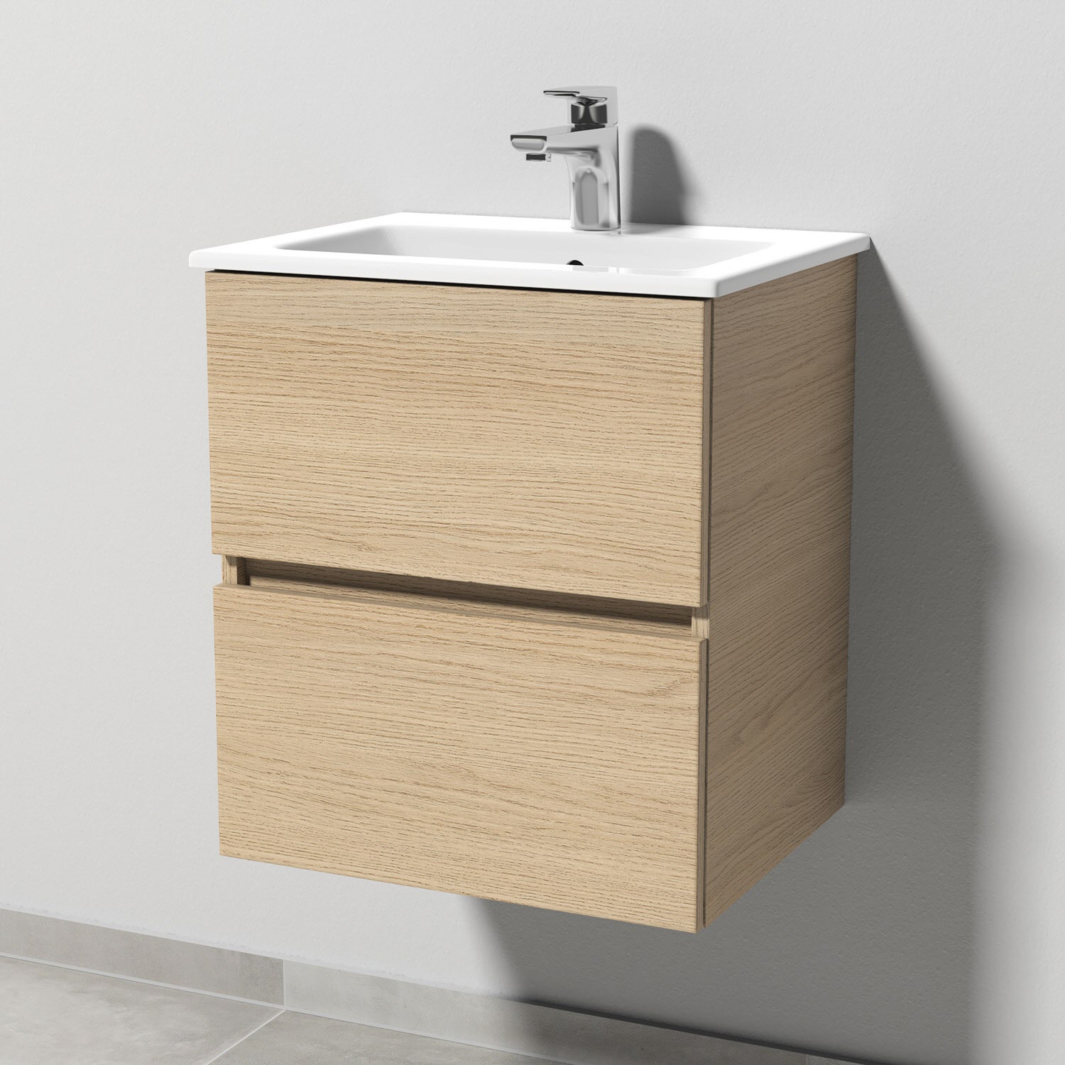 Sanipa Solo One Euphoria-Compact Keramik-Set 49,2 cm mit Keramik-Waschtisch und Waschtischunterbau mit 2 Auszügen