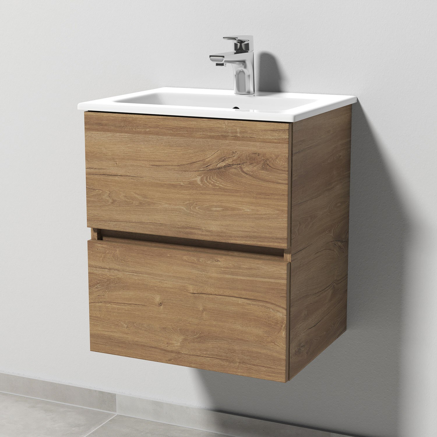 Sanipa Solo One Euphoria-Compact Keramik-Set 49,2 cm mit Keramik-Waschtisch und Waschtischunterbau mit 2 Auszügen