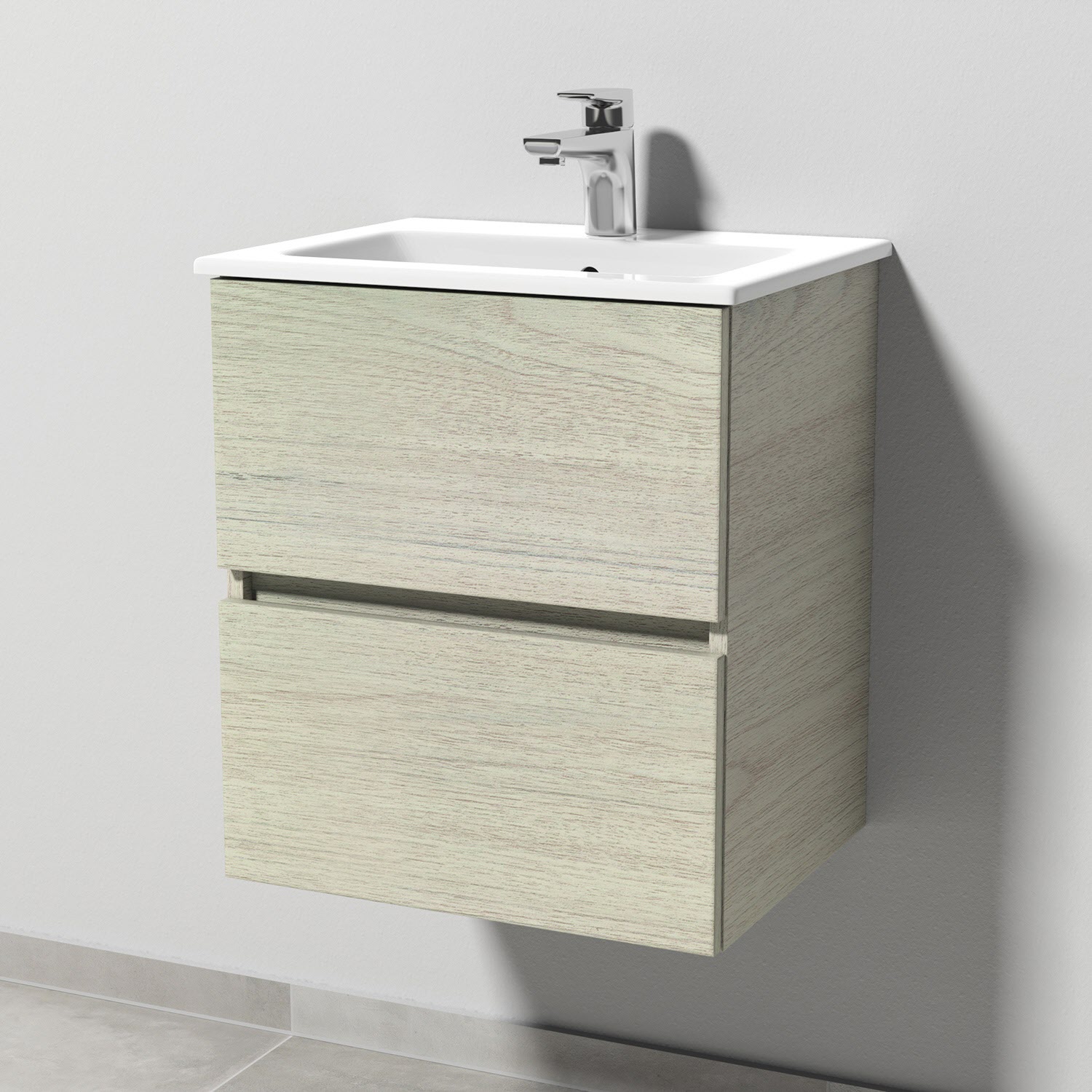 Sanipa Solo One Euphoria-Compact Keramik-Set 49,2 cm mit Keramik-Waschtisch und Waschtischunterbau mit 2 Auszügen