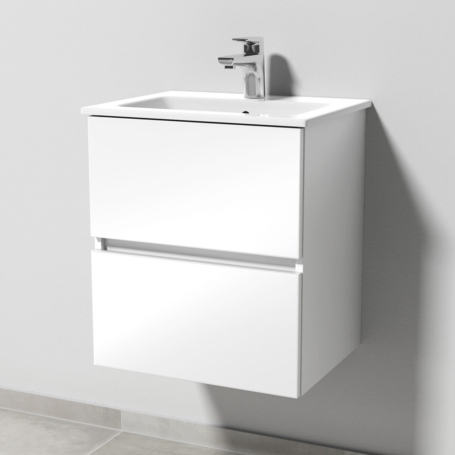 Sanipa Solo One Euphoria-Compact Keramik-Set 49,2 cm mit Keramik-Waschtisch und Waschtischunterbau mit 2 Auszügen