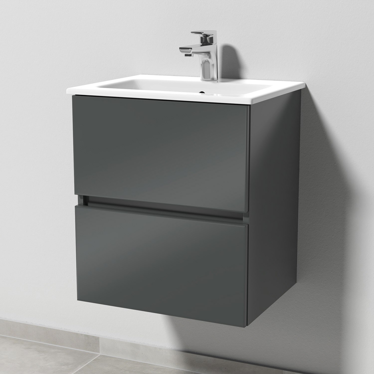 Sanipa Solo One Euphoria-Compact Keramik-Set 49,2 cm mit Keramik-Waschtisch und Waschtischunterbau mit 2 Auszügen