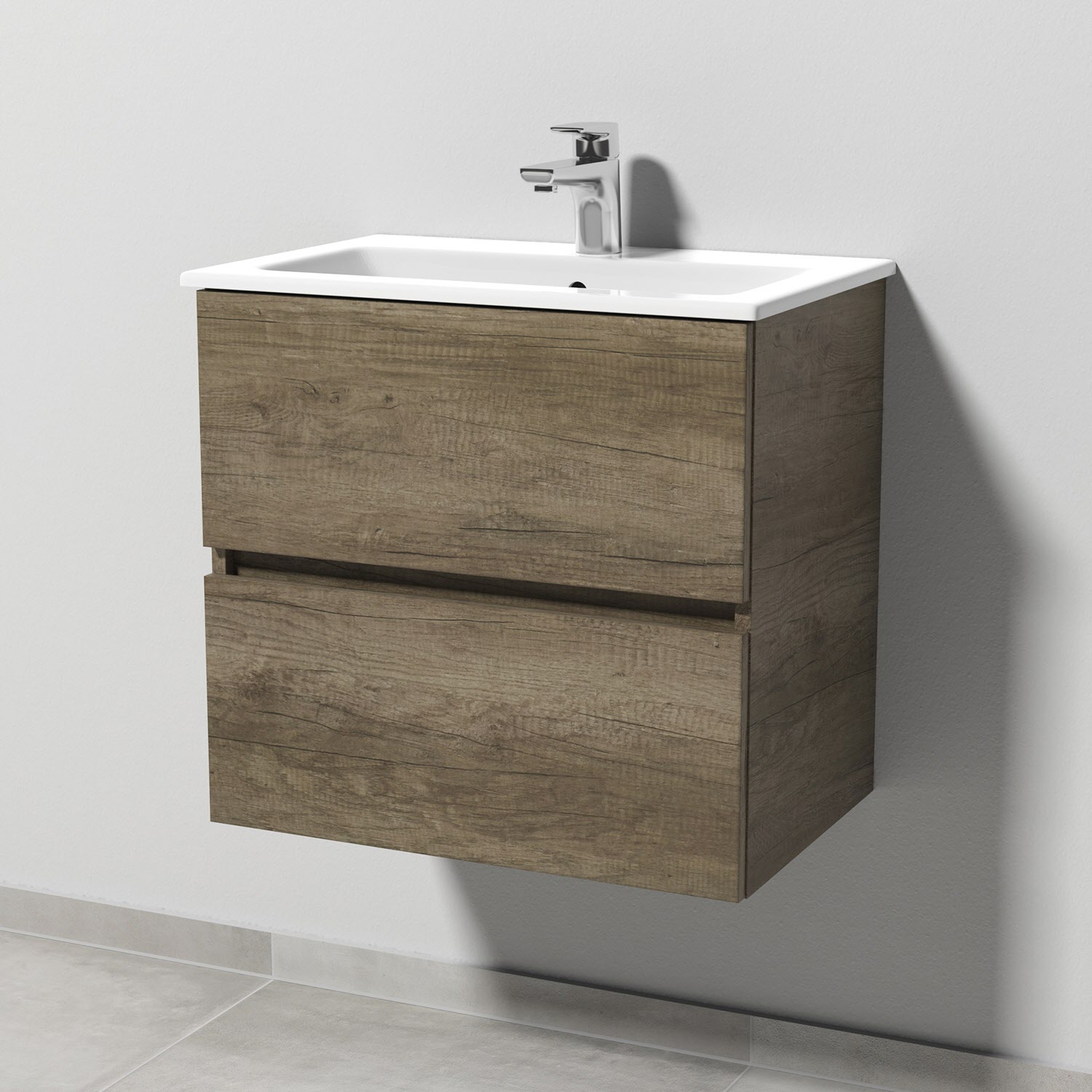 Sanipa Solo One Euphoria-Compact Keramik-Set 59,2 cm mit Keramik-Waschtisch und Waschtischunterbau mit 2 Auszügen