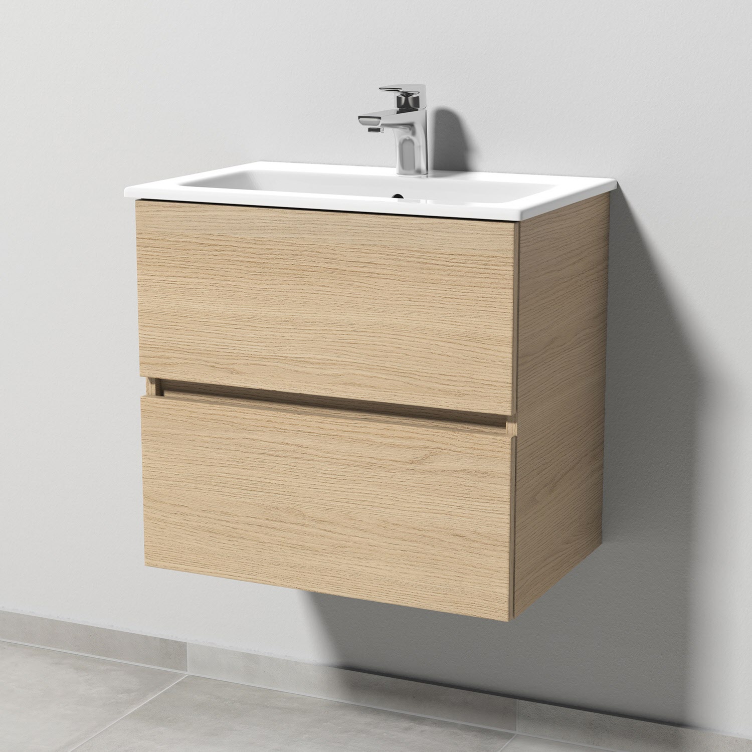 Sanipa Solo One Euphoria-Compact Keramik-Set 59,2 cm mit Keramik-Waschtisch und Waschtischunterbau mit 2 Auszügen