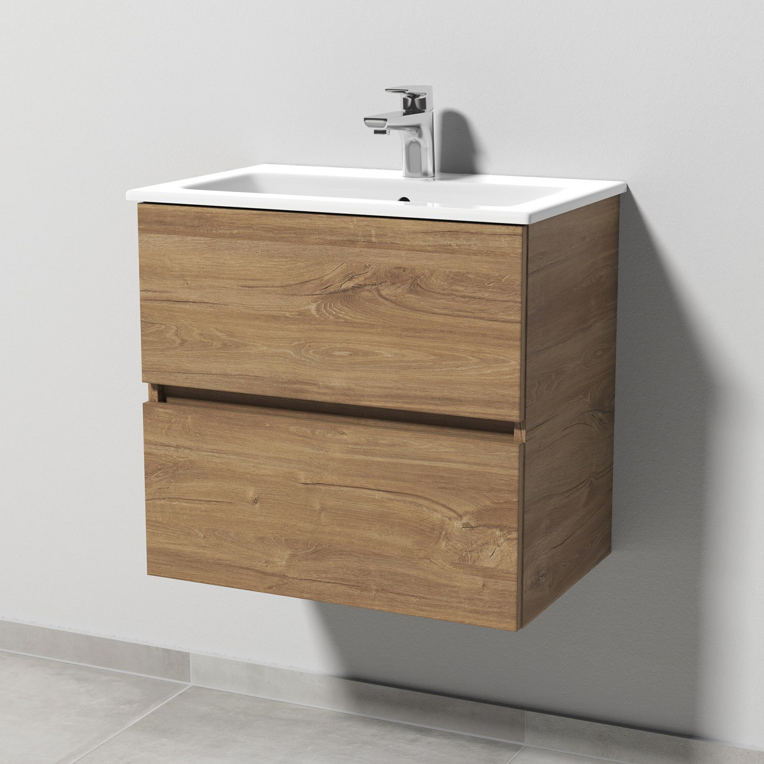 Sanipa Solo One Euphoria-Compact Keramik-Set 59,2 cm mit Keramik-Waschtisch und Waschtischunterbau mit 2 Auszügen