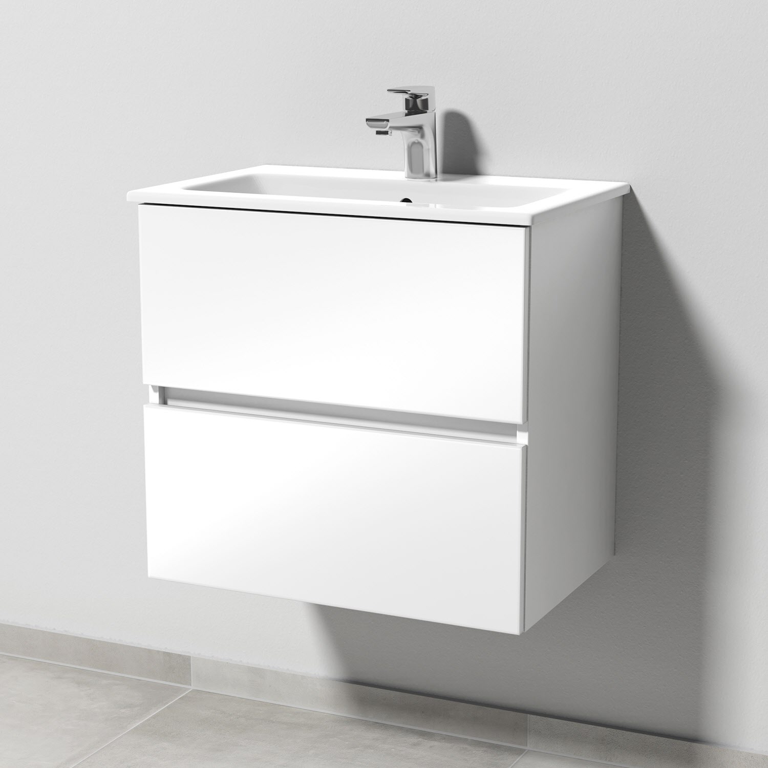 Sanipa Solo One Euphoria-Compact Keramik-Set 59,2 cm mit Keramik-Waschtisch und Waschtischunterbau mit 2 Auszügen