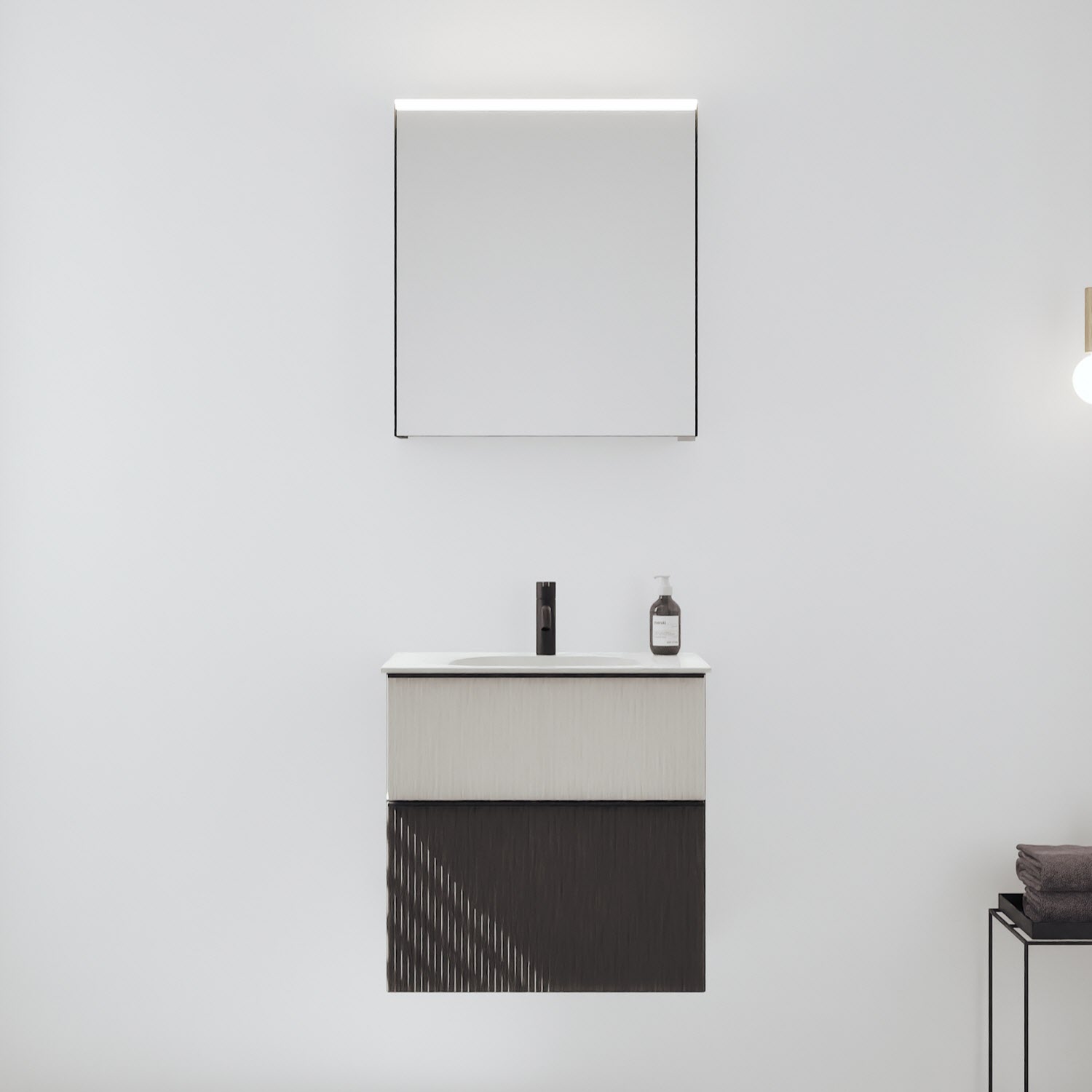 burgbad Fiumo 2.0 Badmöbelset 62 cm mit Waschtisch mit Unterschrank mit Griff G0200 und Spiegelschrank